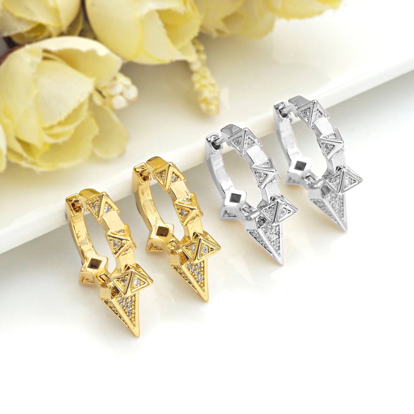 CZ Spike Huggie Earrings, Sku#J306