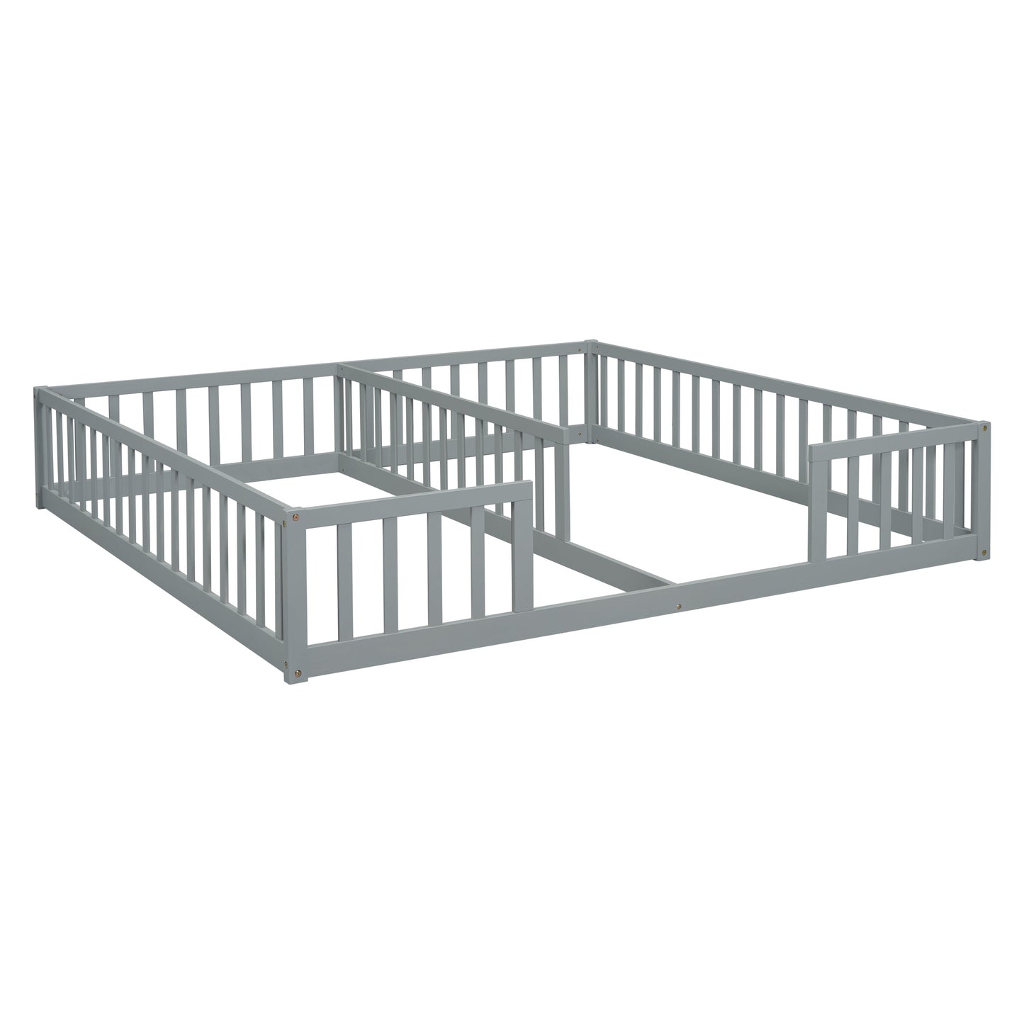 Double Twin Floor Bed with Fence, Guardrails, without Door