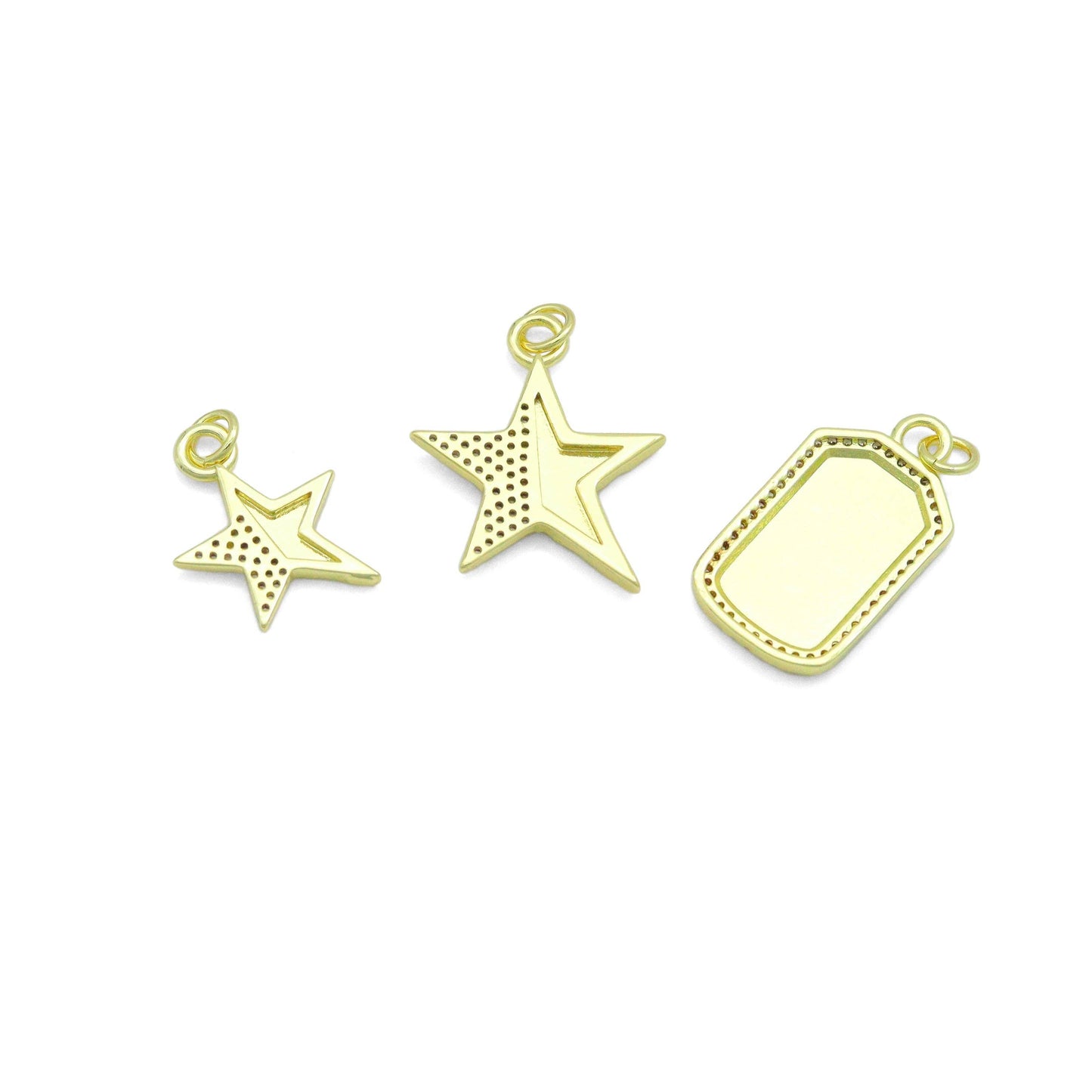Clear CZ Radical Line Star Dogtag Rectangle Charm Pendant,Sku#LK1255