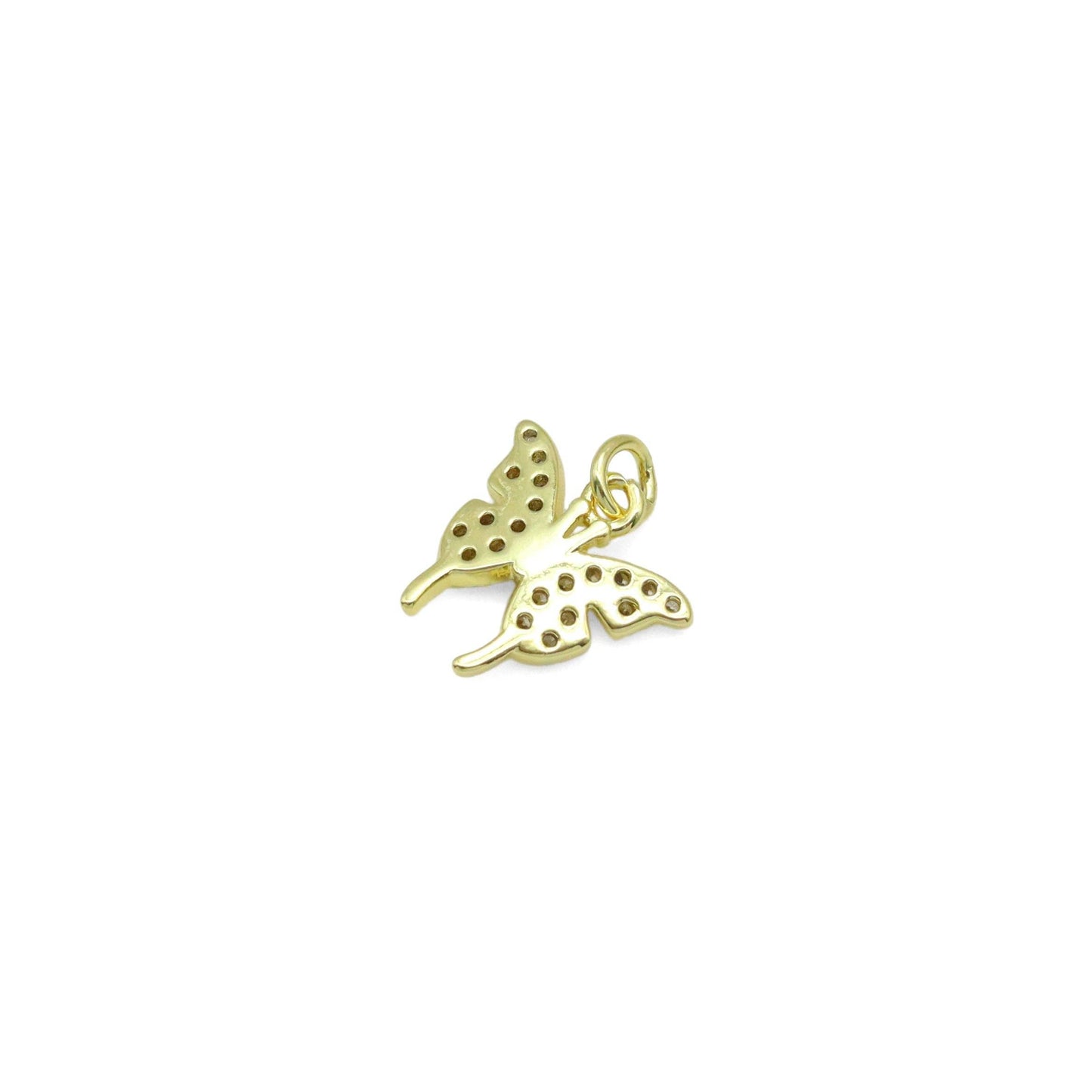 Cute CZ Gold Butterfly Charm Pendant, Sku#LK1062