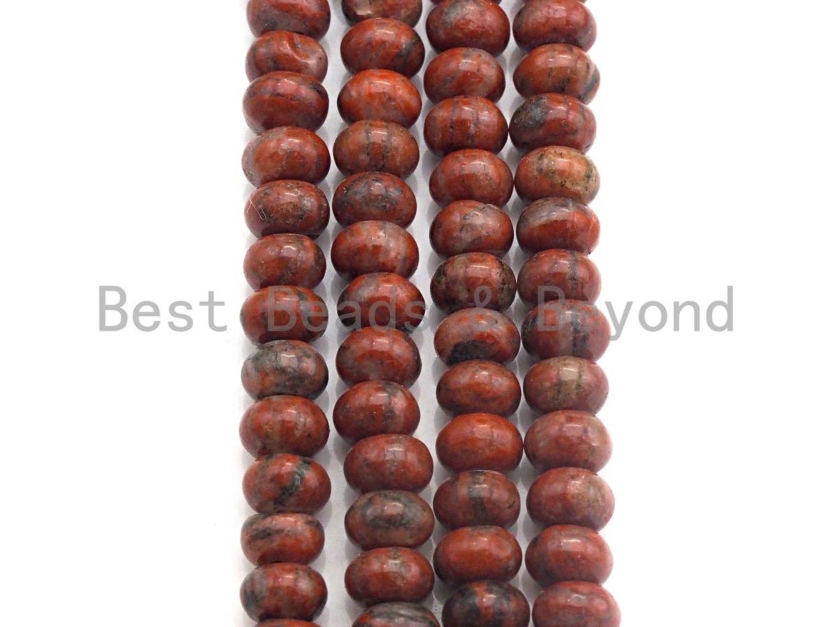 2mm Large Hole Natural Red Sesame Jasper Beads, Rondelle Smooth 6x10mm/5x8mm, 8" Long Strands, sku#U696