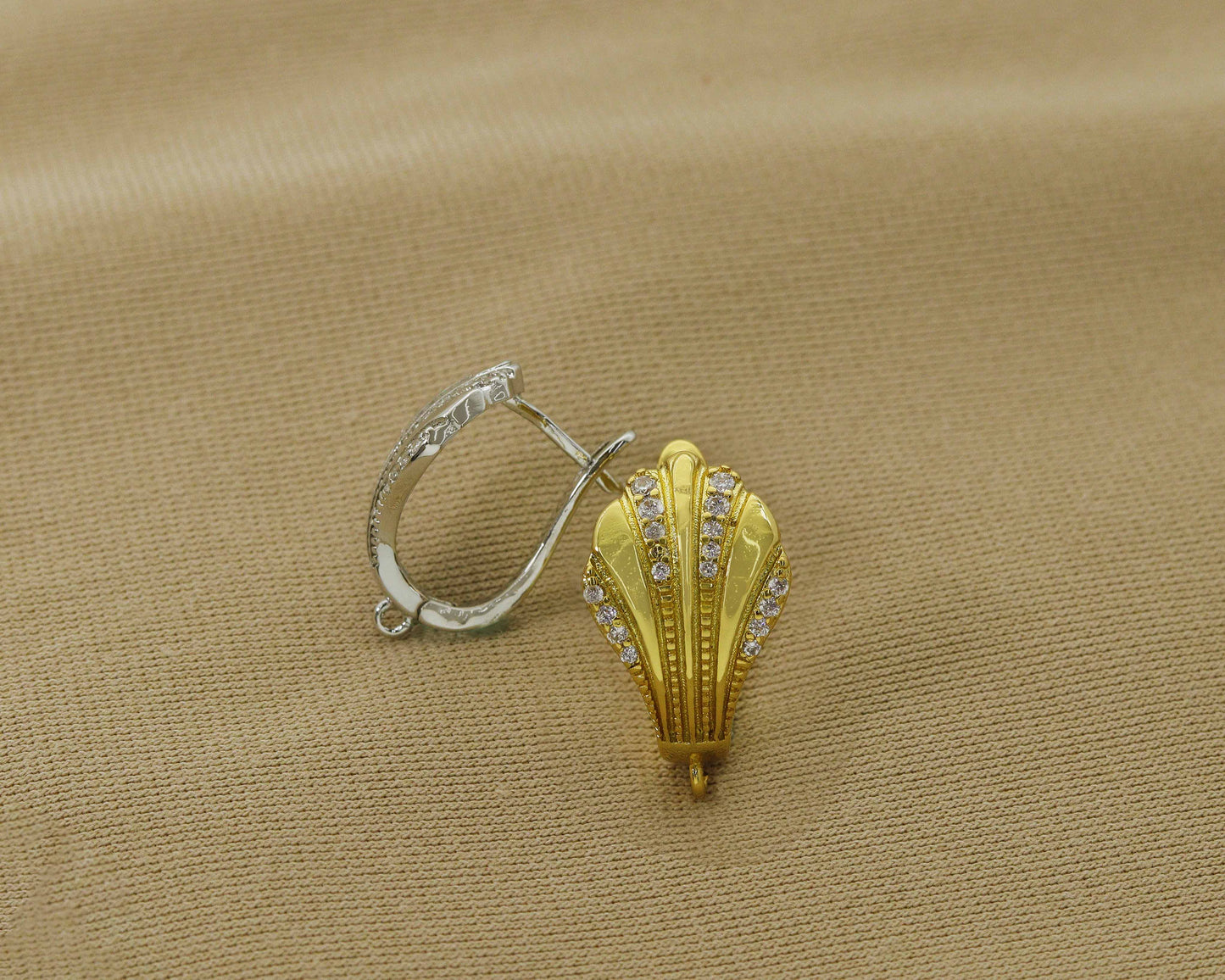 CZ Shell Shape Earring Hook, Sku#B154