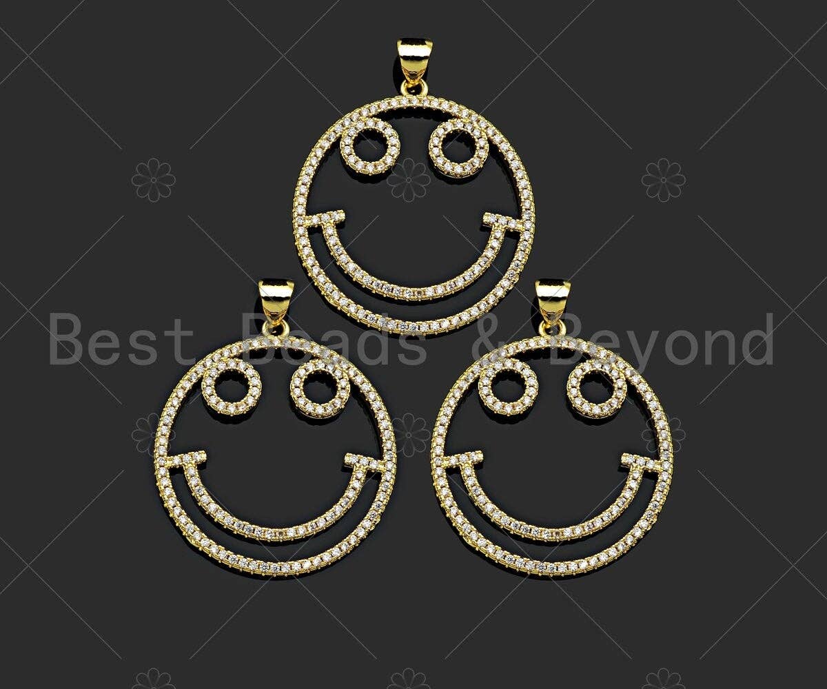 CZ Micro Pave Smiley Face Shape Pendant/Charm, 18K Gold Filled Charm, Necklace Bracelet Charm Pendant,26x29mm,Sku#LK322