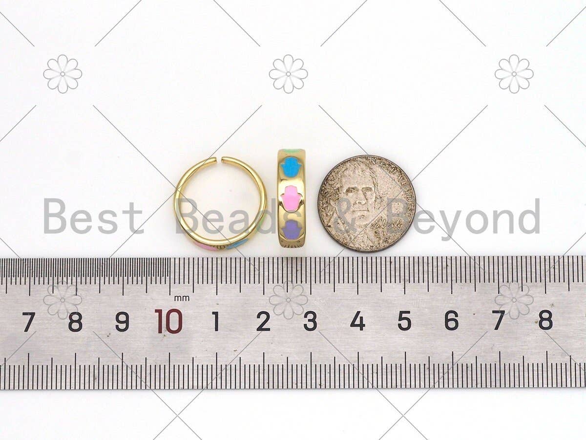 Colorful Enamel Hamsa Hand Adjustable Ring, Sku#LD151