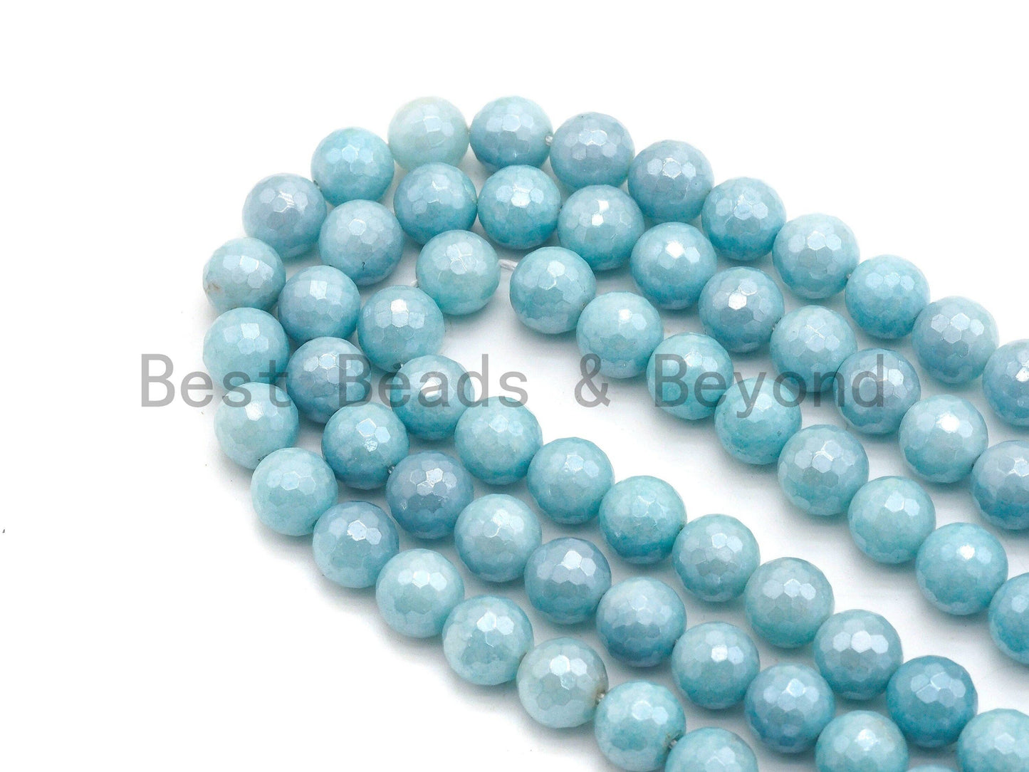 Mystic Plated Ice Blue Jade Round Faceted Beads, SKU#U435