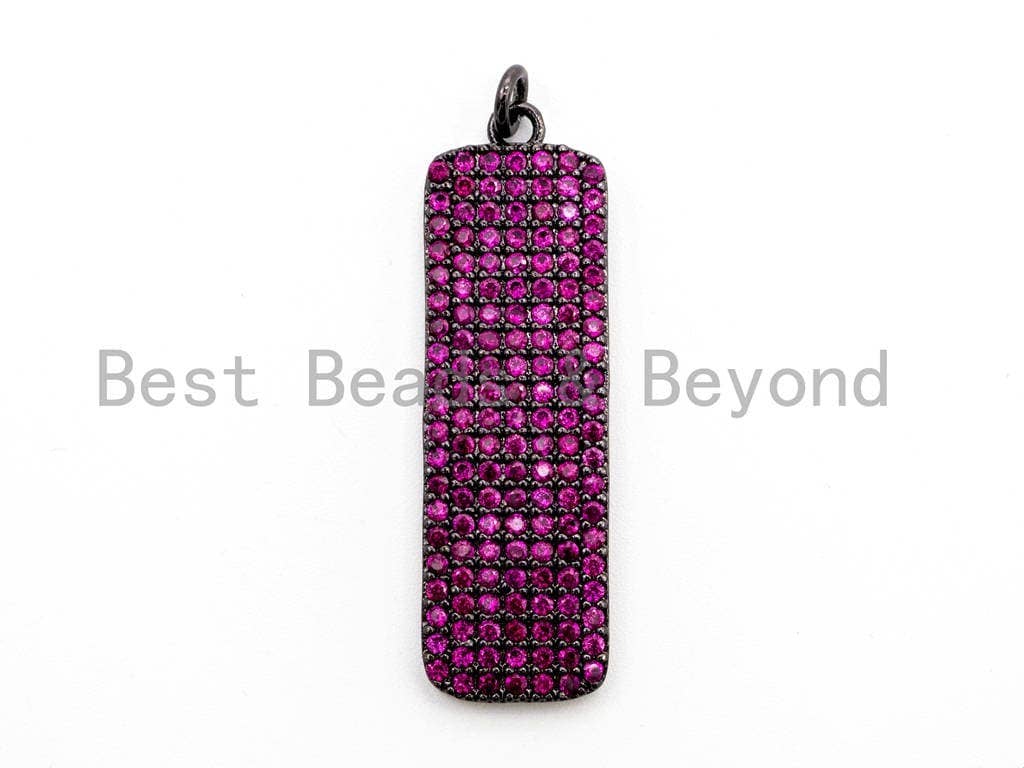 CZ Micro Pave Rectangle Pendant/Charm, Cubic Zirconia Blue Fuchsia Black Green Rectangle Pave Pendant,12x40mm, sku#F477