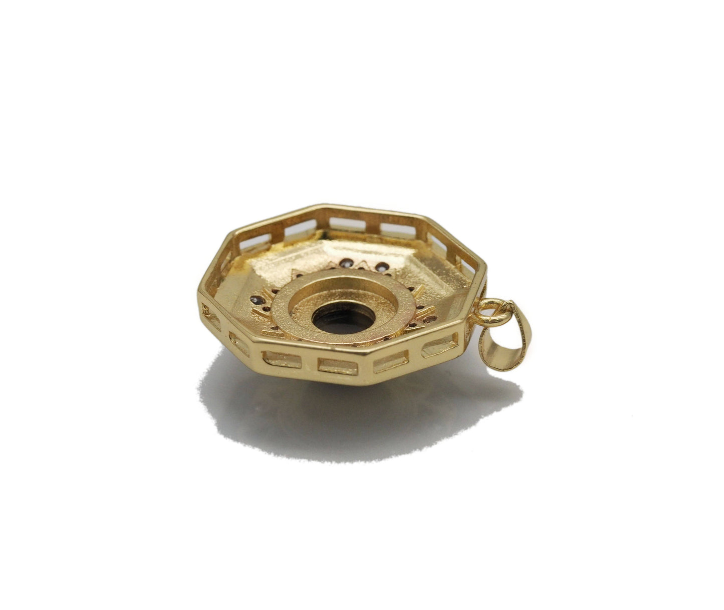 Gold CZ Enamel Octagon Shape Focal Pendant, Sku#LK726