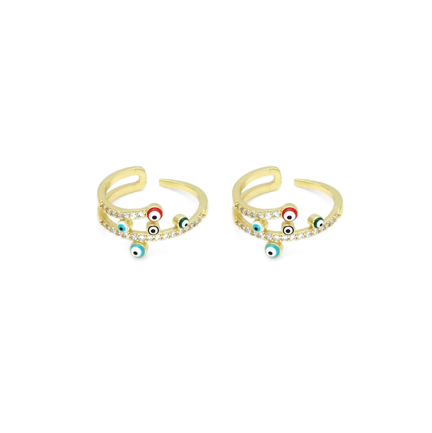 Gold CZ Enamel Evil Eye Adjustable Ring, Sku#Y861