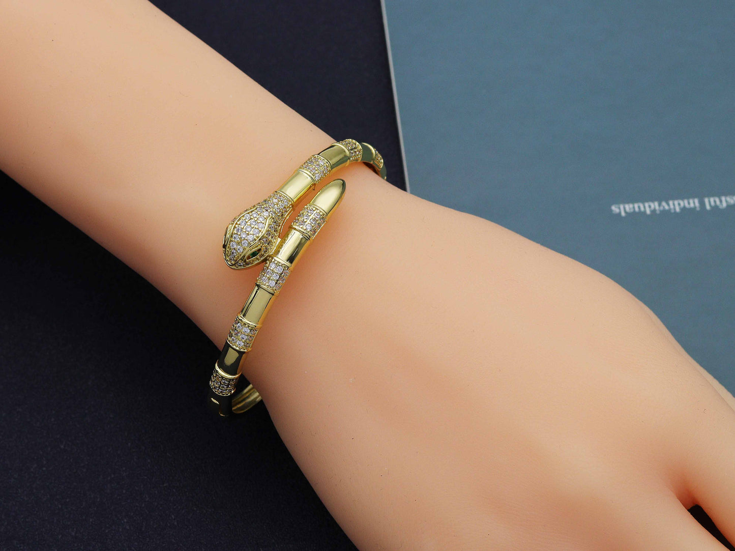 CZ Snake Adjustable Bracelet and Rings, Sku#X319