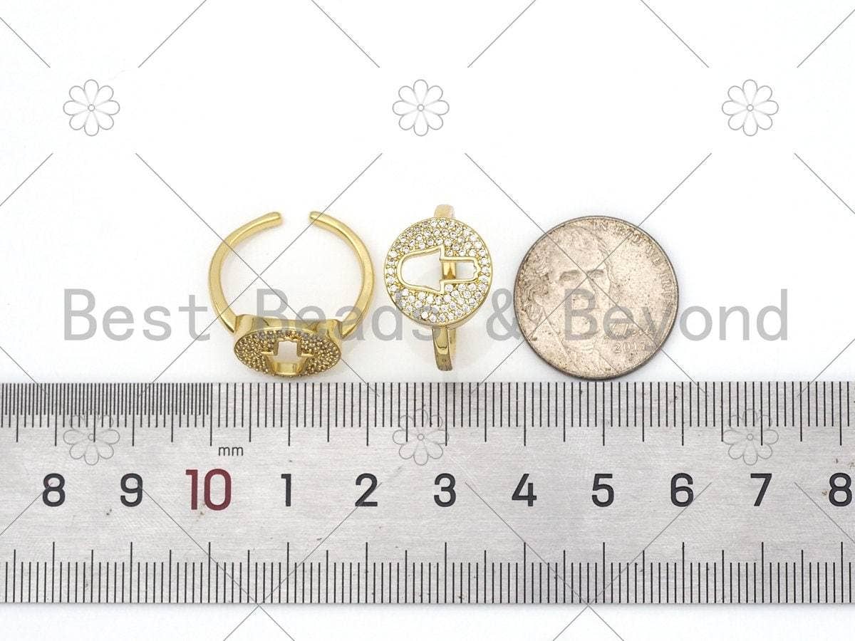 CZ Hamsa Hand On Coin Shape Adjustable Ring, Sku#X217