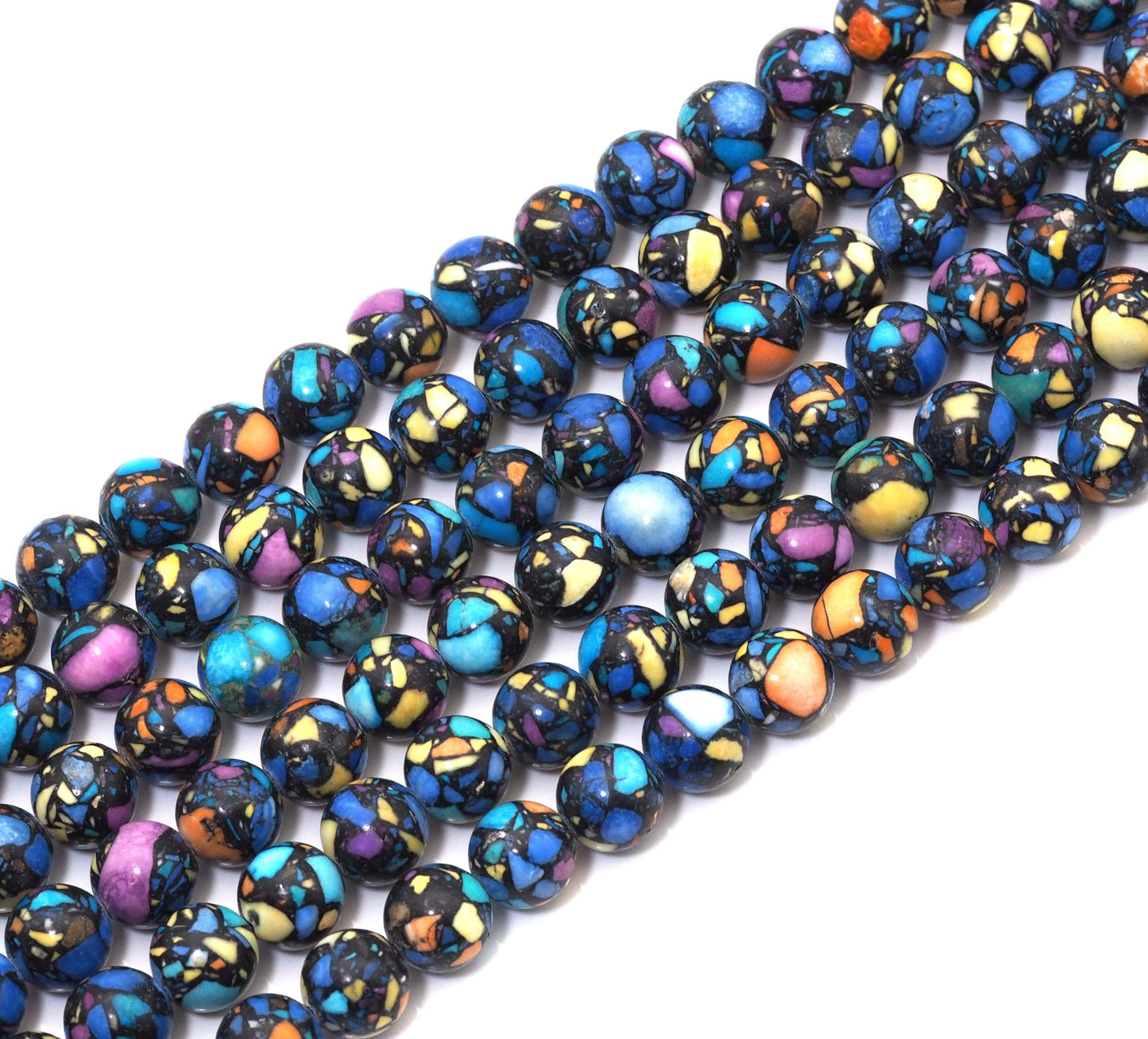 Blue Orange Yellow Black Imperial Jasper Round Smooth Beads, 10mm, Sku#U1491