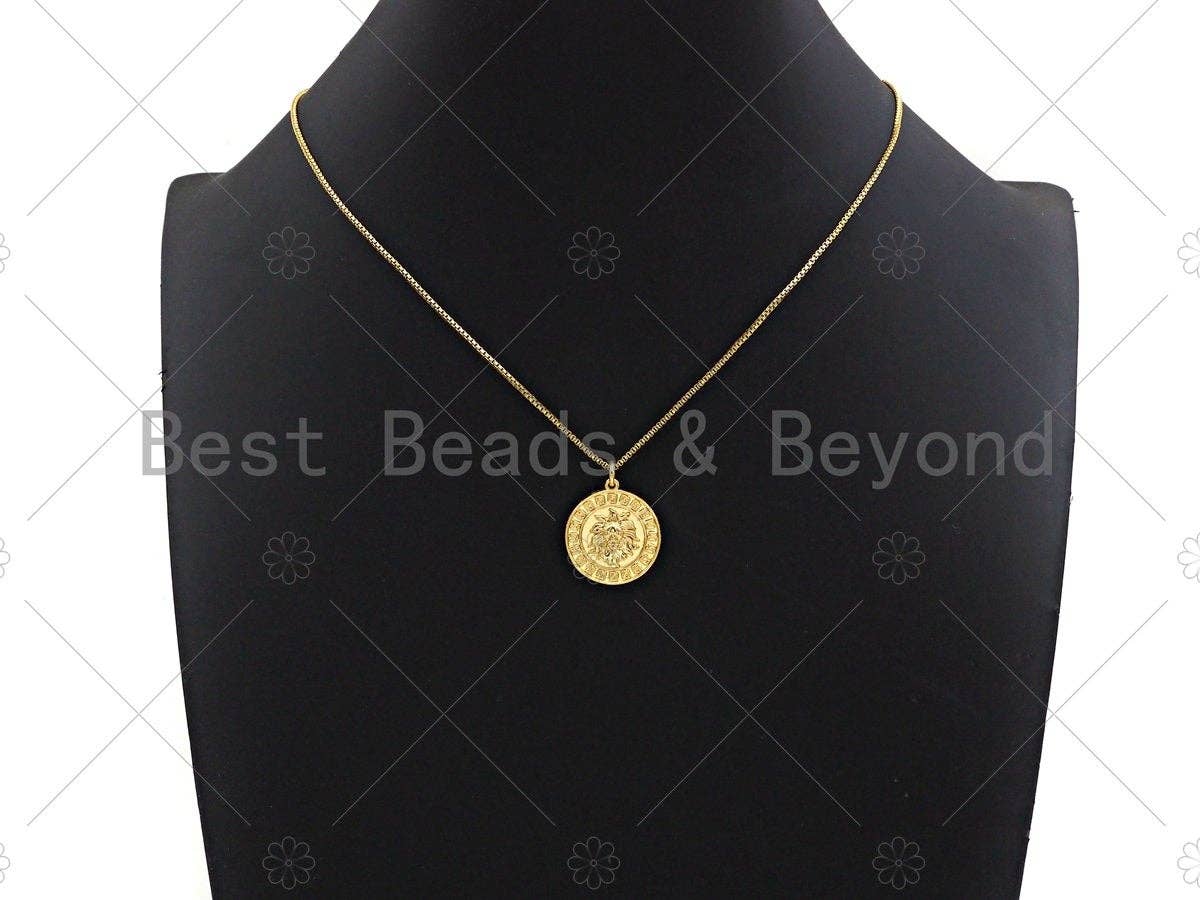 Dainty Gold Embossment Lion Head Shape Charms, Dainty Charms, Gold Pendant,Lion Head Necklace Charms, 19x21mm, Sku#F1323