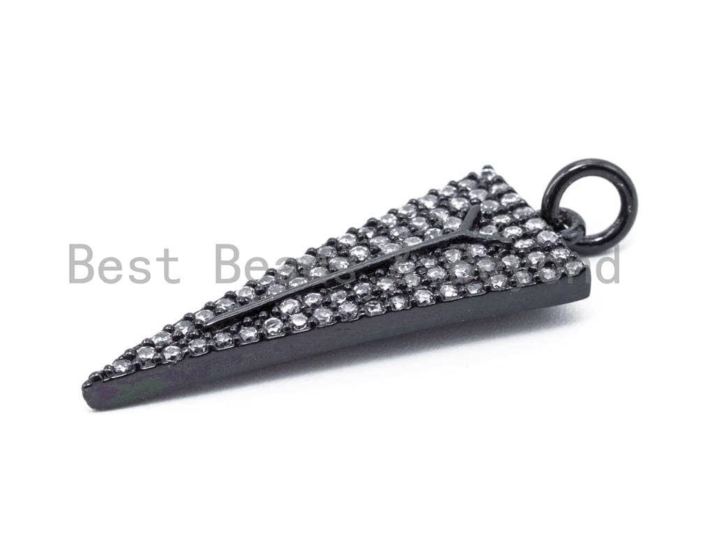 CZ Micro Pave Triangular Pendant/Charm, Cubic Zirconia Charm,31x11mm, sku#F96
