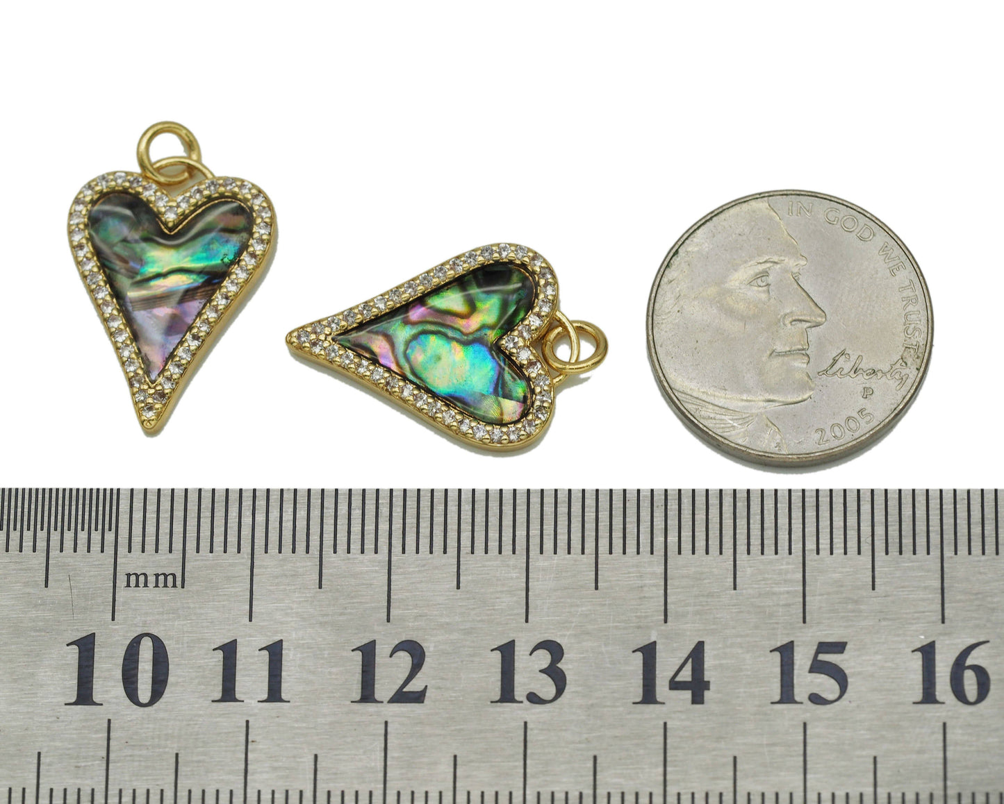 Gold Abalone heart Charm, Sku#L664