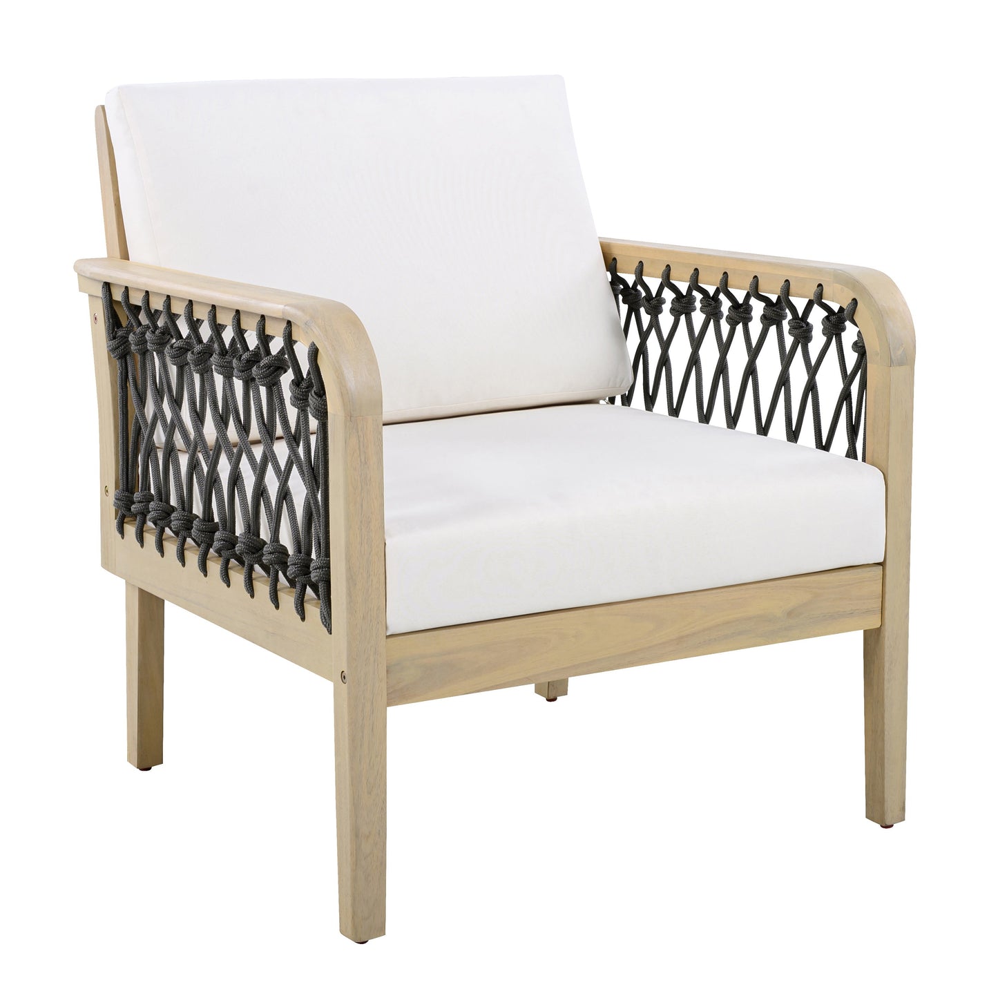 Outdoor Acacia Wood Club Chair with Handwoven Rope