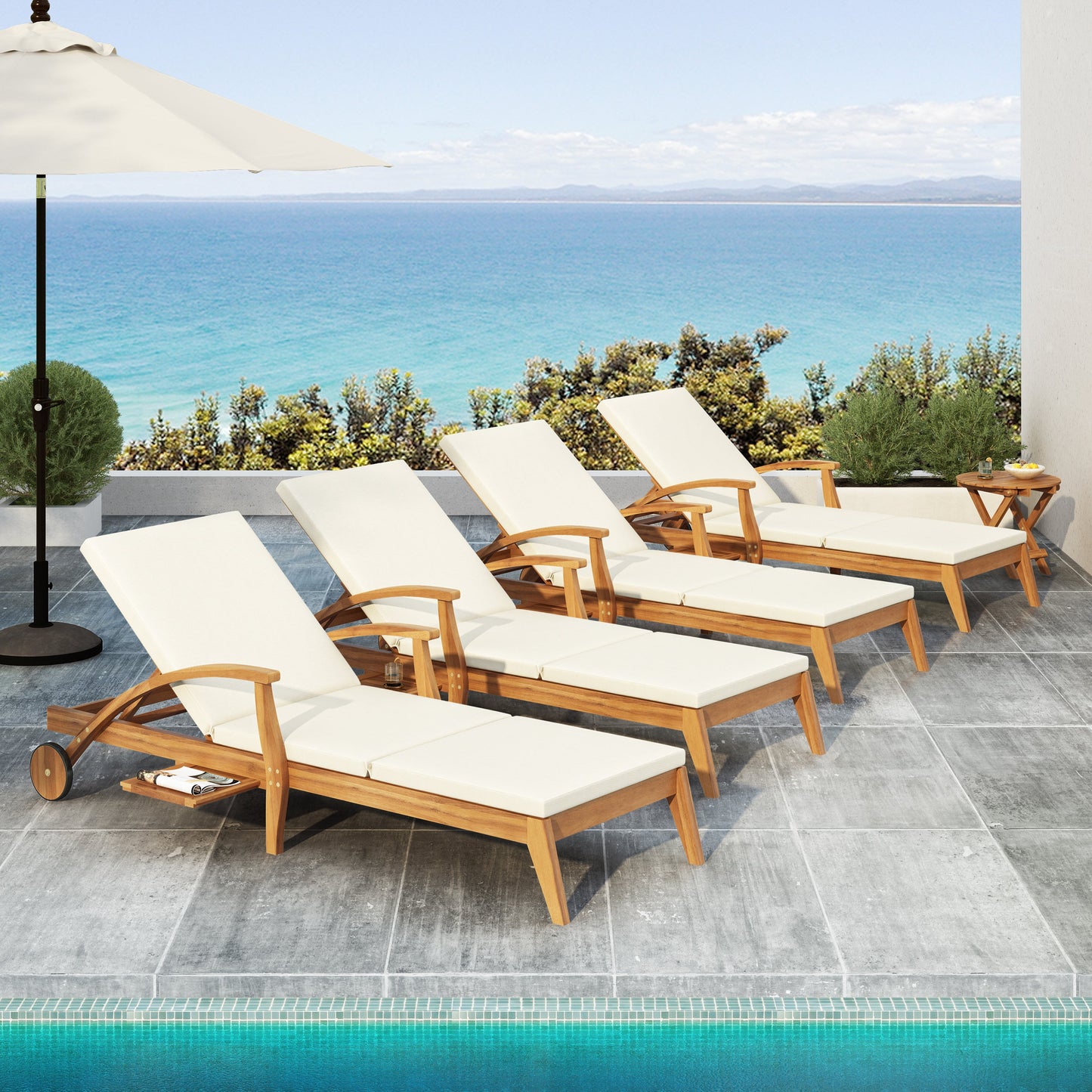 Outdoor Recliner Side Table Set