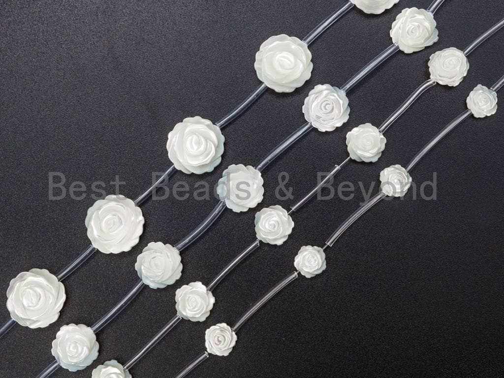 High Quality White Mother of Pearl, Mop Shell, White Shell, Rose Flower Beads, 8mm/10mm/12mm/15mm, Wholesale Gemstone Beads, sku#T25