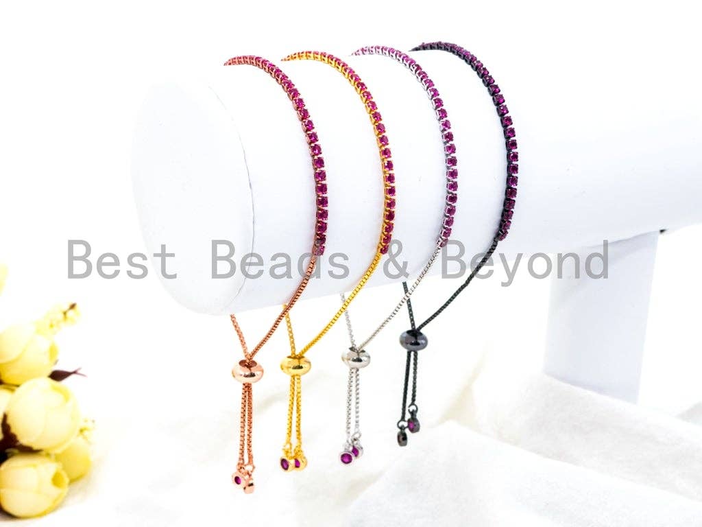 NEW Style Adjustable Bracelet, Fuchsia CZ Pave Stud Bracelet Gold/Silver/Rose Gold/Gunmetal, Bridal Bracelet Jewelry, SKU#P46