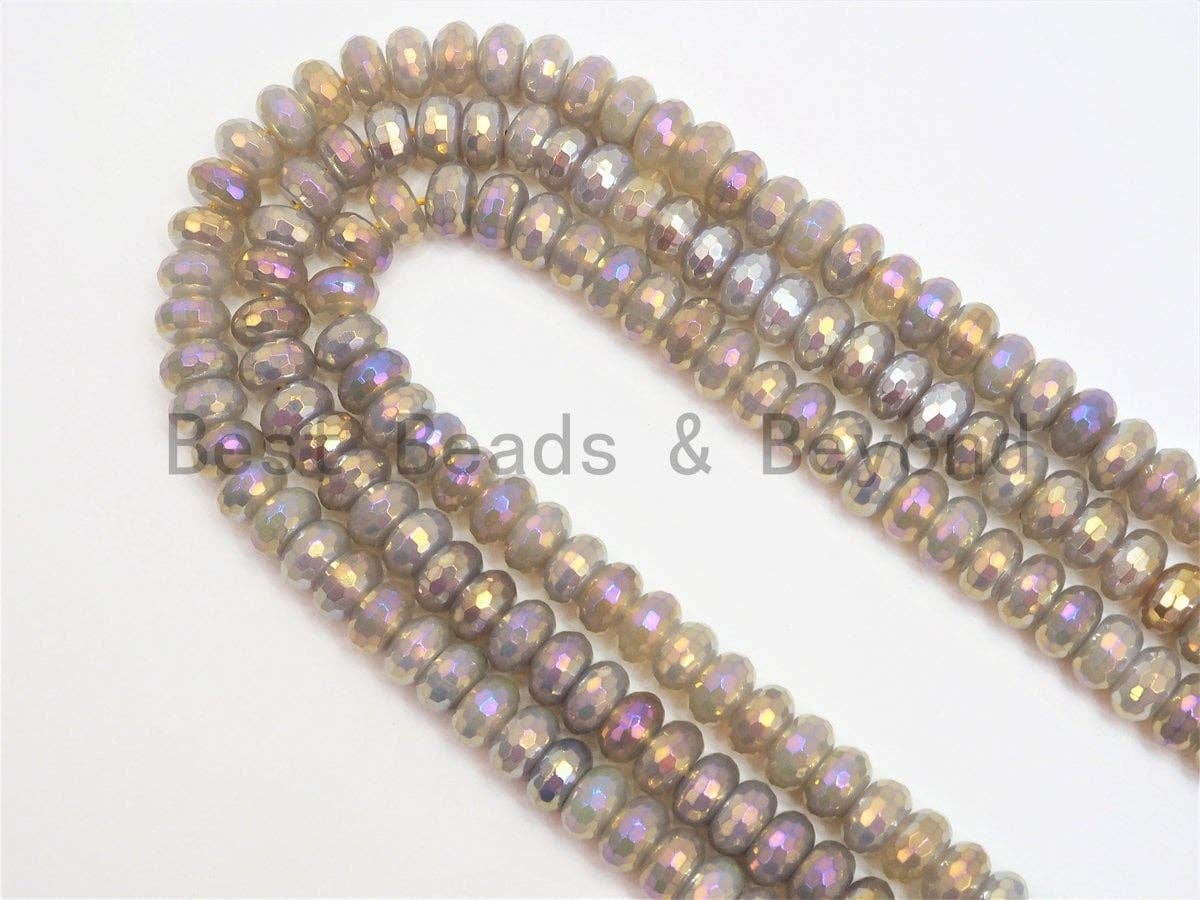 Mystic Plated Natural Faceted Rondelle Gray Agate beads,4x6/