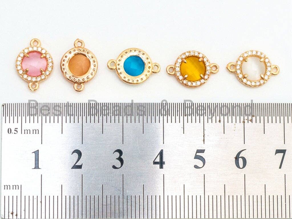 Round Bezel Connector with Faceted Cat's Eye Stone,Peach/Blue/Pink/White/Topaz, 9x13mm,sku#A73