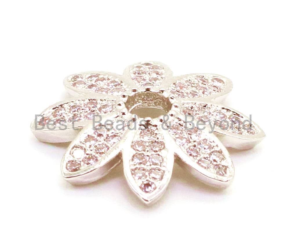 2pcs CZ Micro Pave Flower Bead Cap, Cubic Zirconia Bead Cap, 12x2.5mm,sku#G89