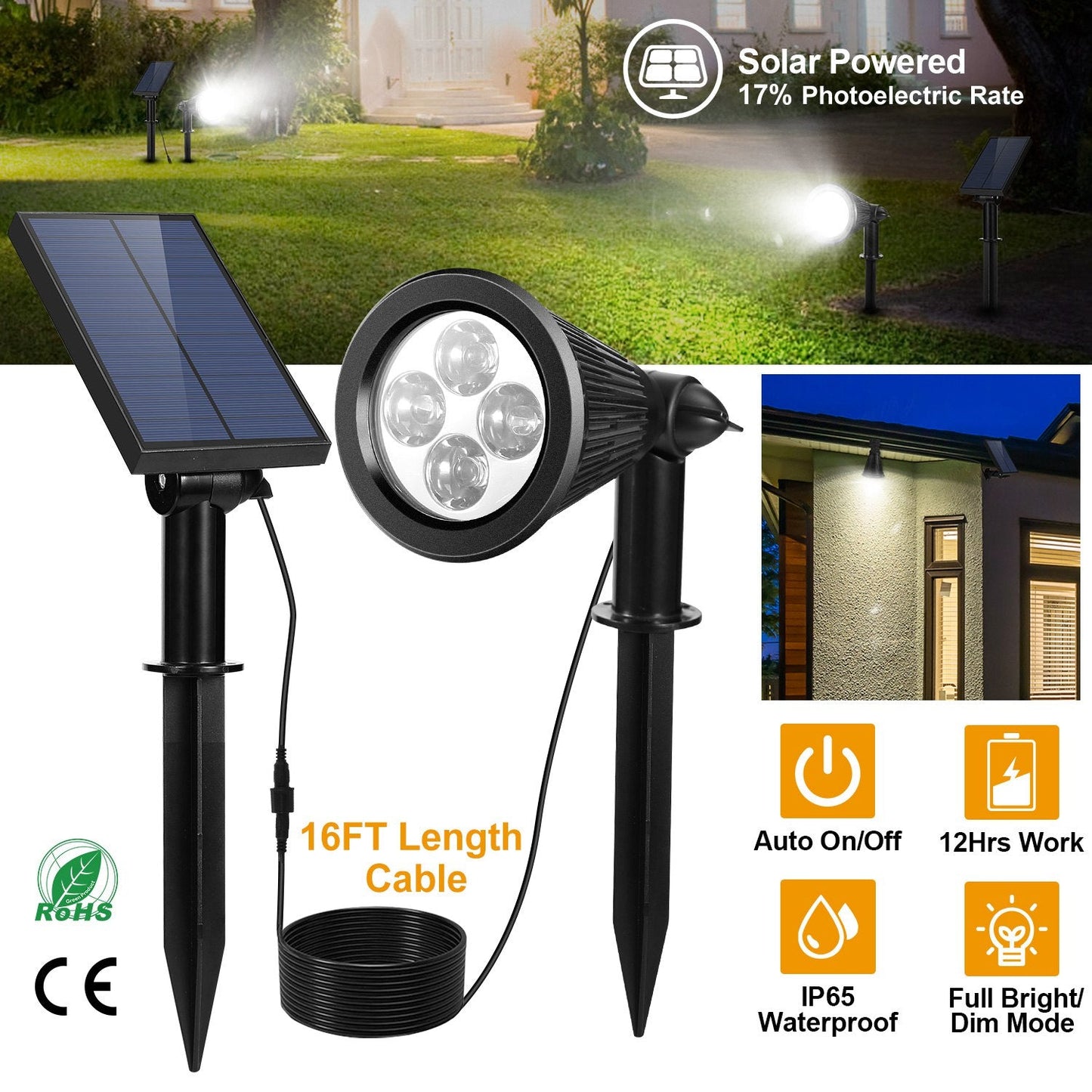 Solar Powered Spotlight for Outdoors for Gardens & Pathways