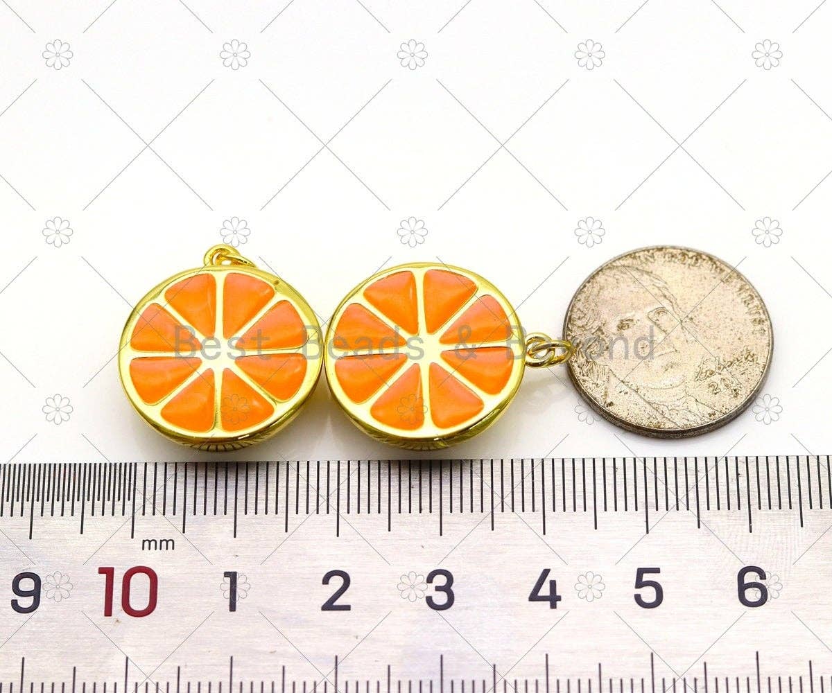 Enamel Orange Slice Shape Pendant, 18K Gold Filled Enamel Charm,Necklace Bracelet Charm Pendant,Sku#LK500