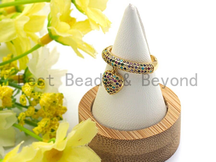 Colorful CZ Micro Pave Circle With Heart Shape Ring, Cubic Zirconia Gold Ring, Adjustable Ring,Statement Ring 15x21x17mm,sku#X68