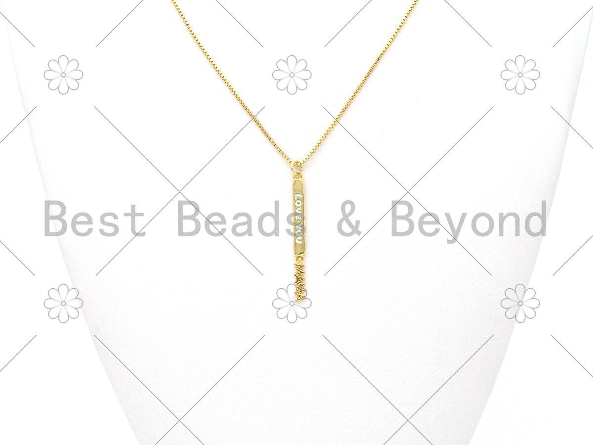 Colorful Enamel Love You Mama Word On Long Bar Pendant,18K Gold Filled Charm,Mother's Day Charm,Enamel Jewelry,4x30mm,Sku#LK394