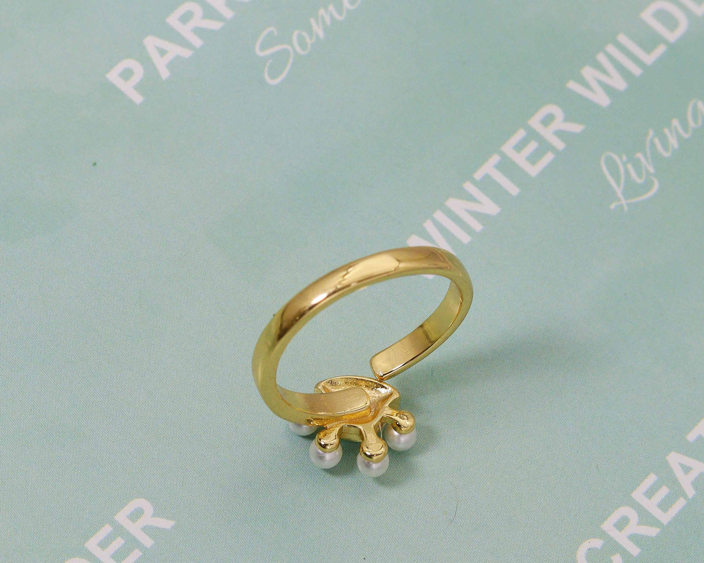 Mother of Pearl Heart and Ball Open Ring, Sku#ZX48