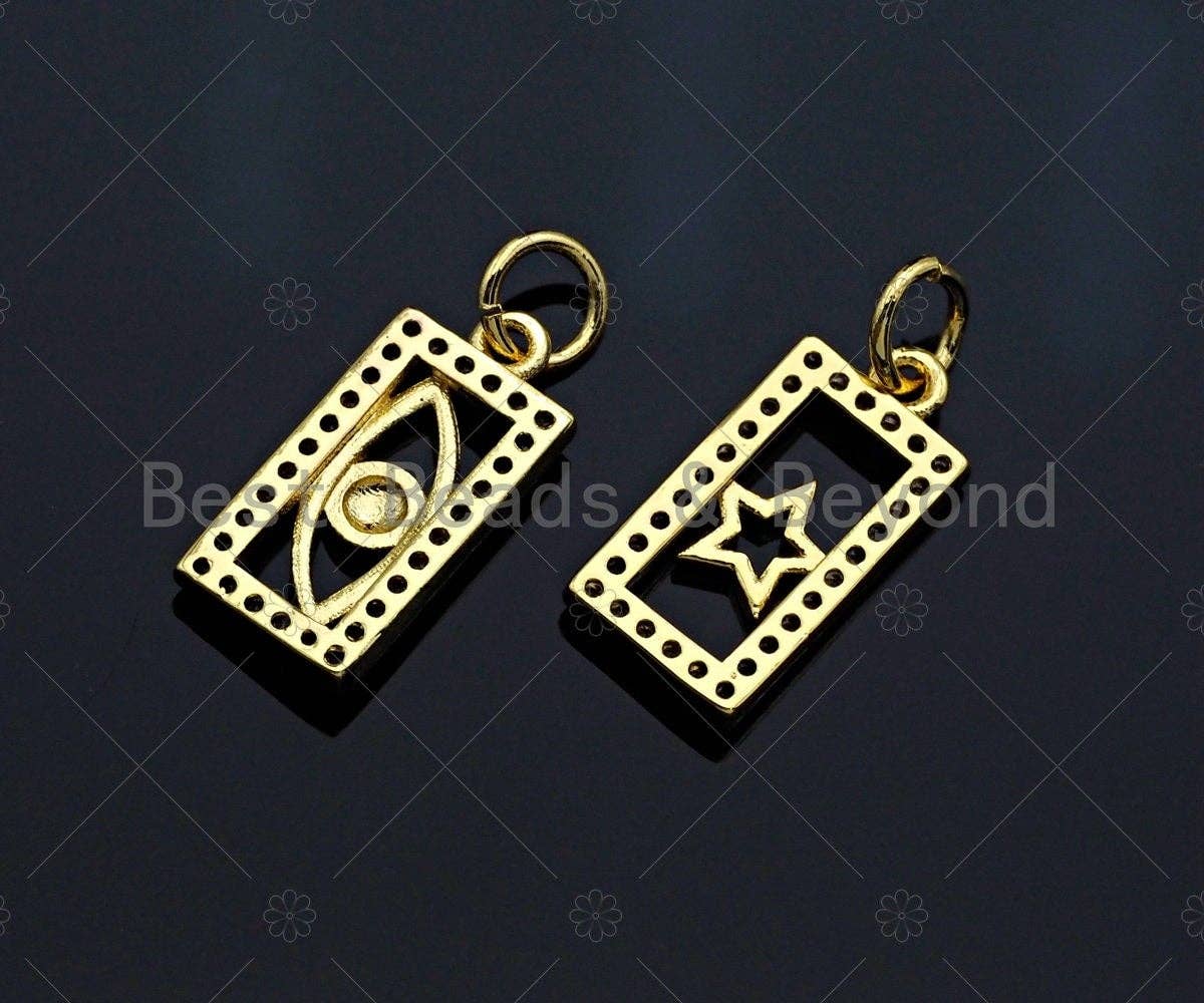 Shiny Gold Rectangle Dog Tag Charms, Dainty Charms, Star/Moon/Cross/Hamsa/Heart/Lock Pendant, Gold rectangle Charm,  7x15mm, Sku#LK115