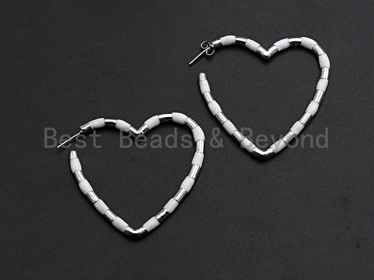 Enamel CZ Heart Hoop Earring,
Sku#J139