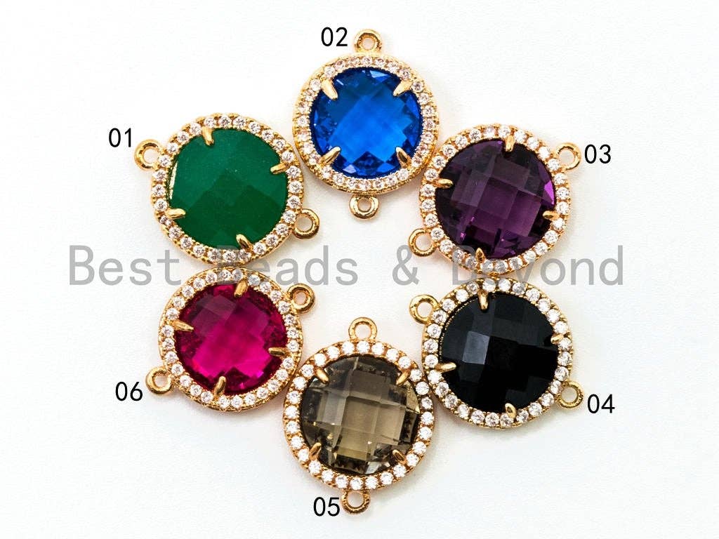 Round Bezel Cnnector with Faceted Glass, 14x19mm, sku#A76