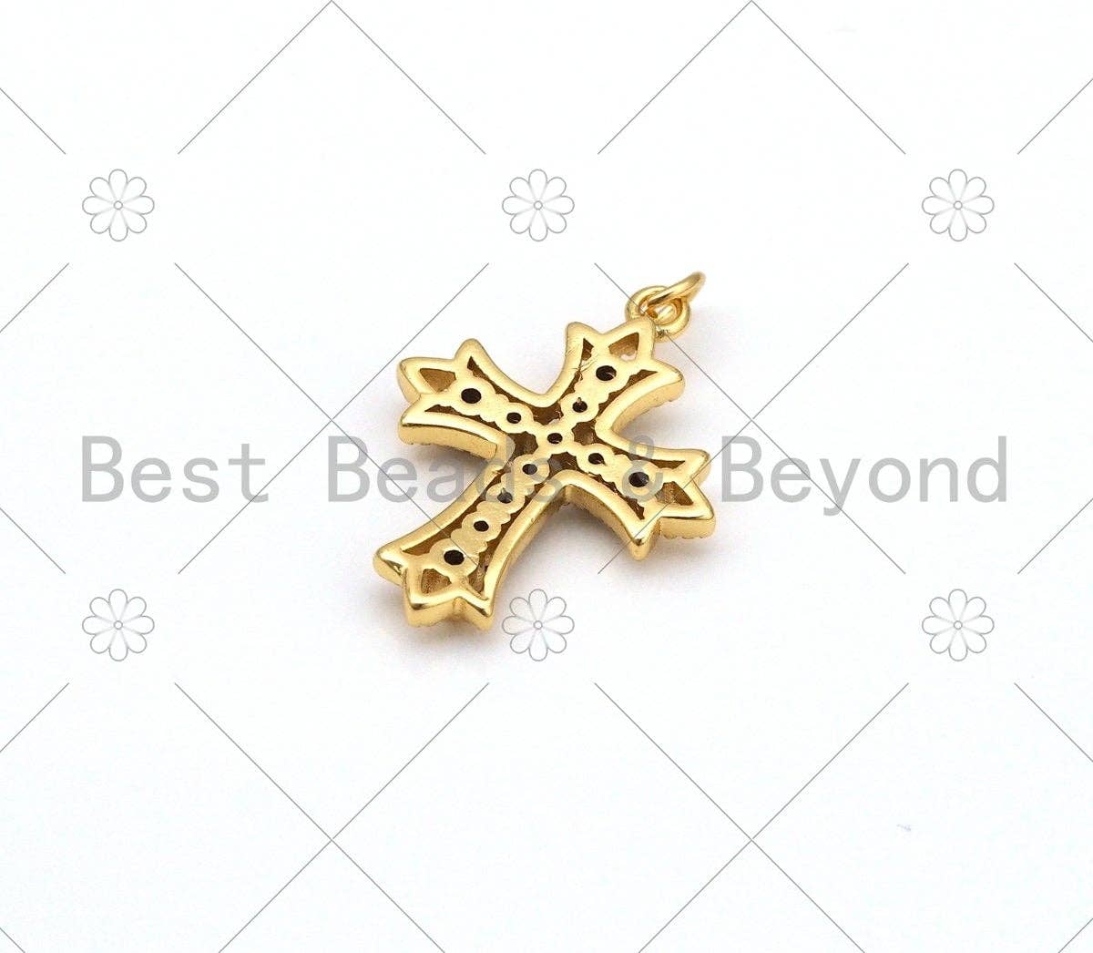 Black CZ Micro Pave Cross Shape Pendant, 18K Gold Filled Cross Charm, Necklace Bracelet Charm Pendant,19x25mm, Sku#Z1408