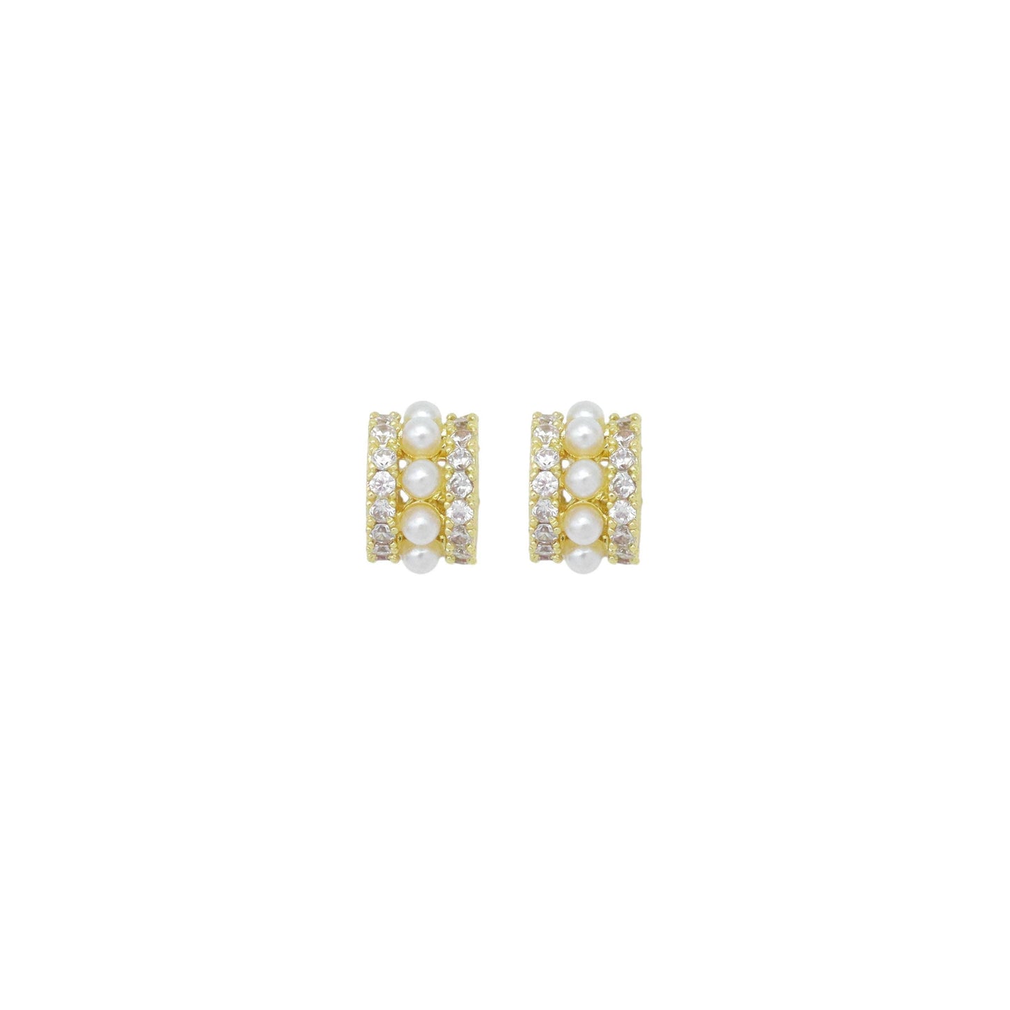 CZ White Pearl Gold Tube Charm Space Beads, Sku#A423