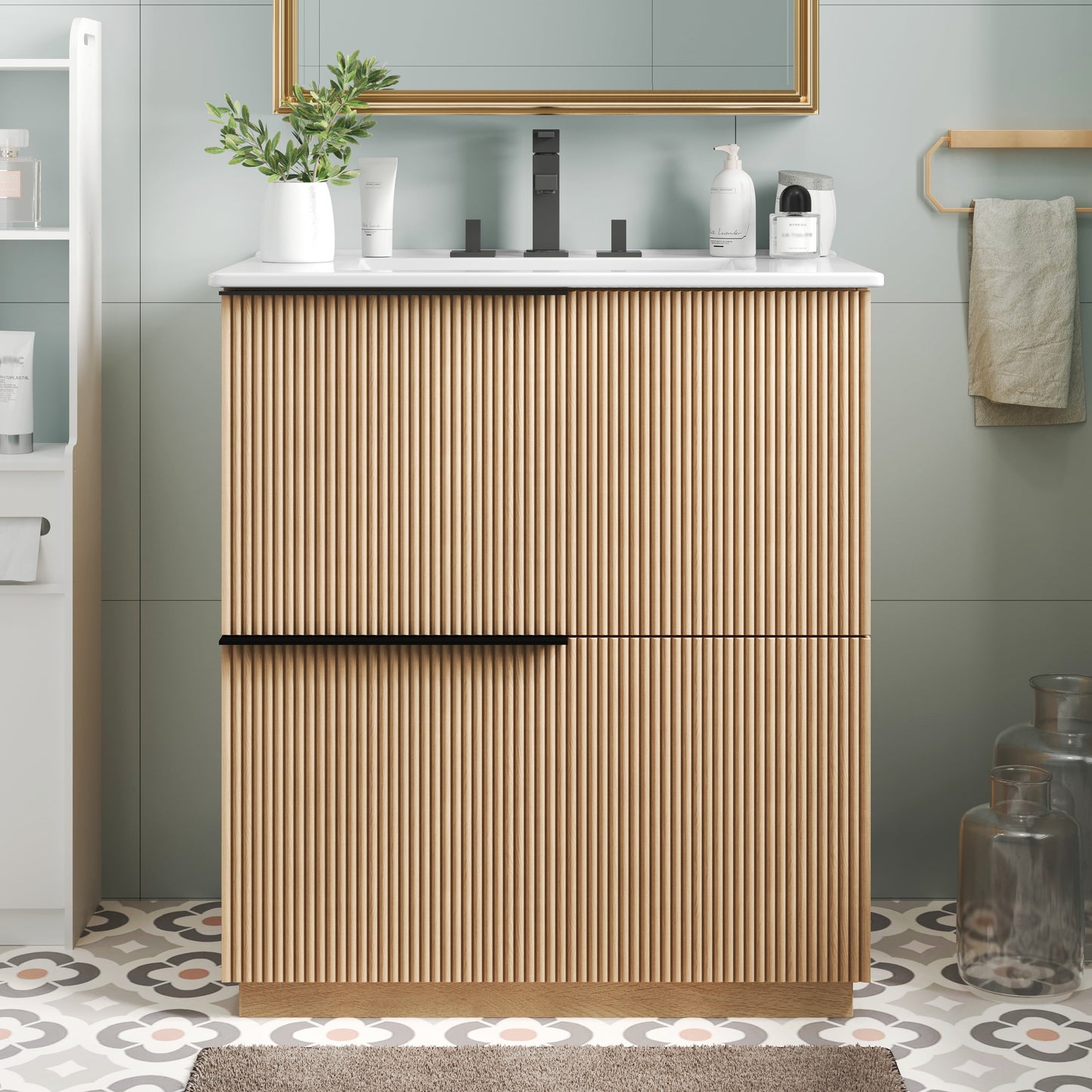 30" Bathroom Vanity with Ceramic Sink and Full-Extension Drawers