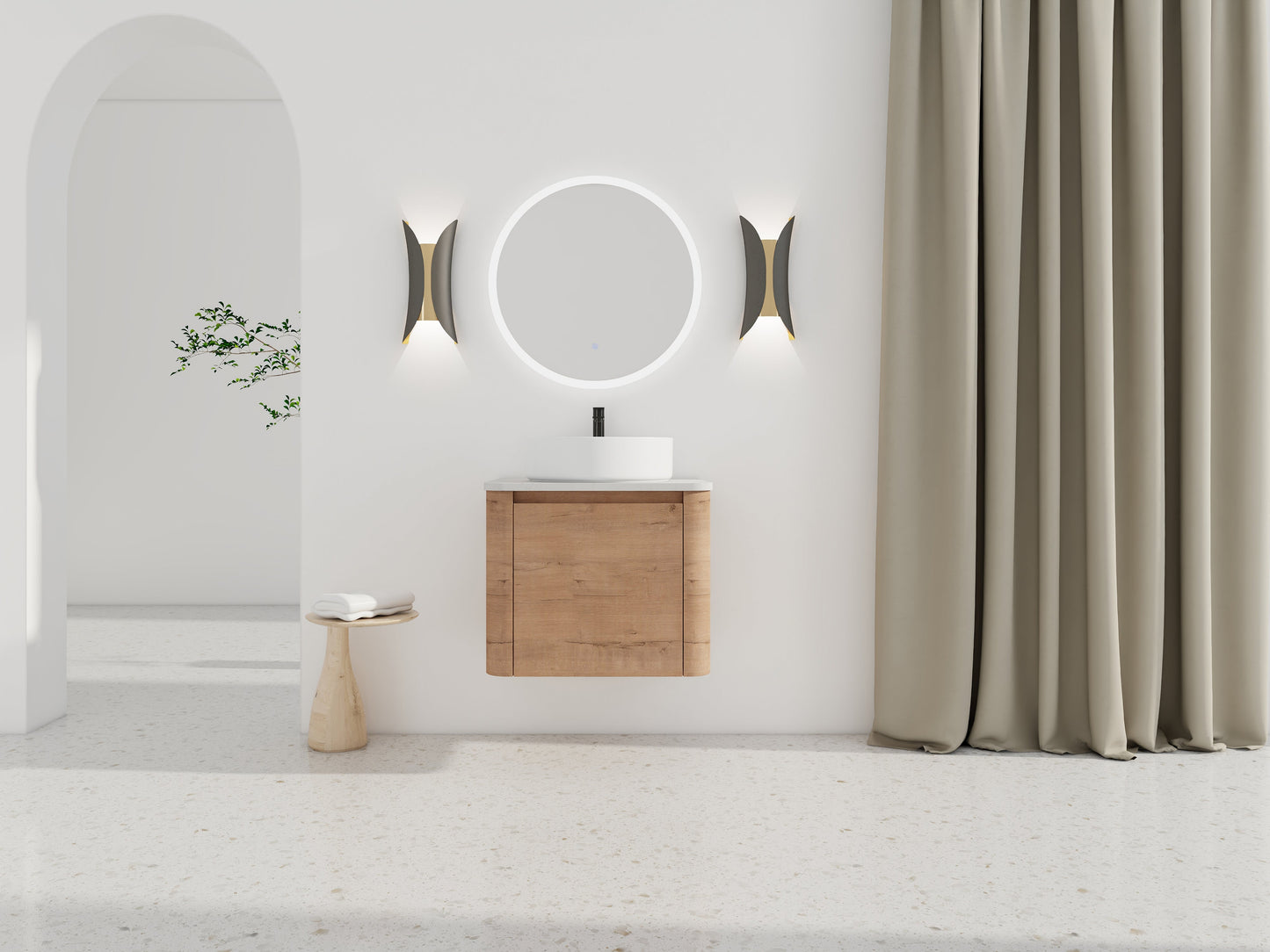 24" Wall-Mounted Bathroom Vanity With Ceramic Art Sink