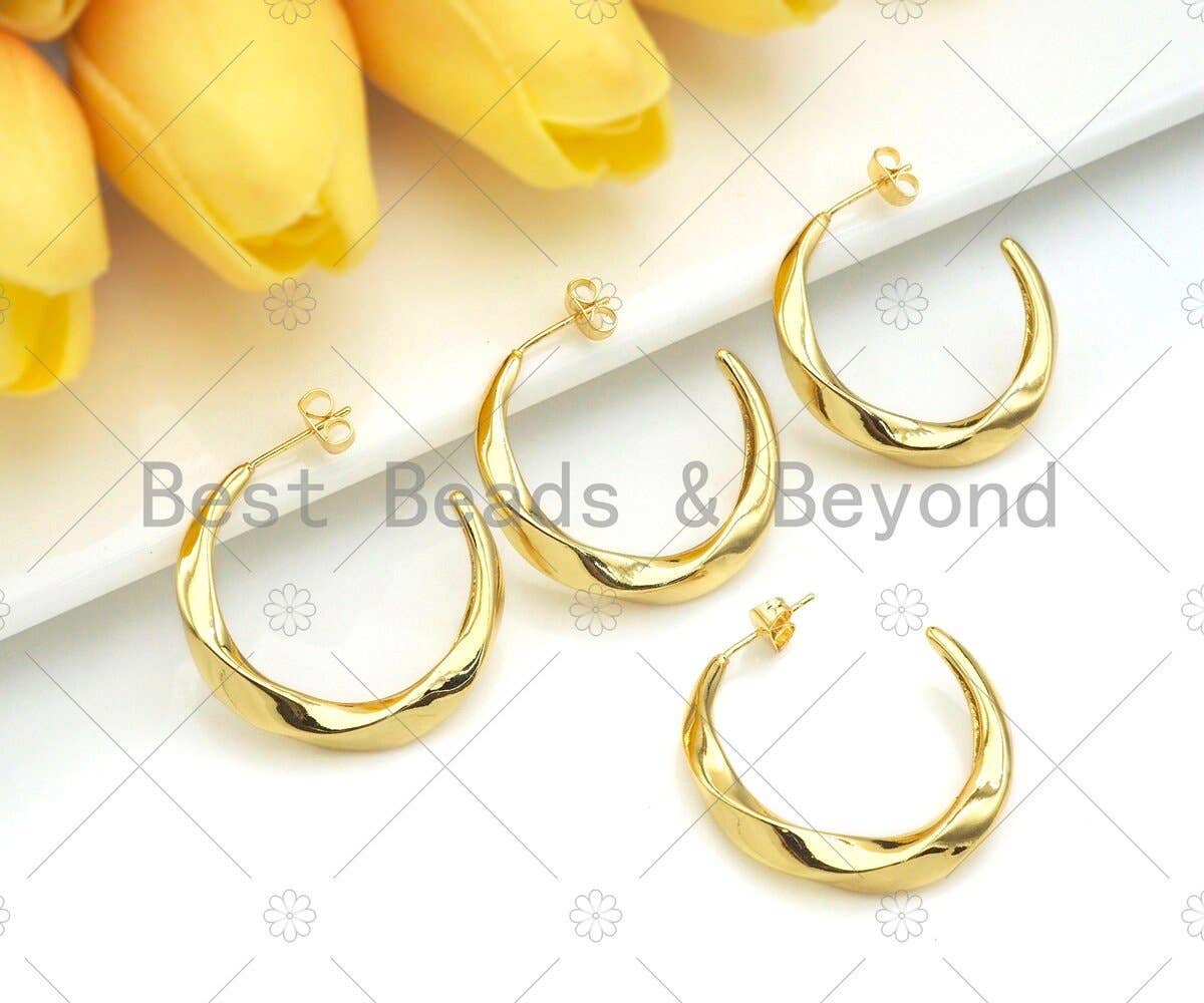 Gold Twisted Hoop Earrings, Sku#J318C
