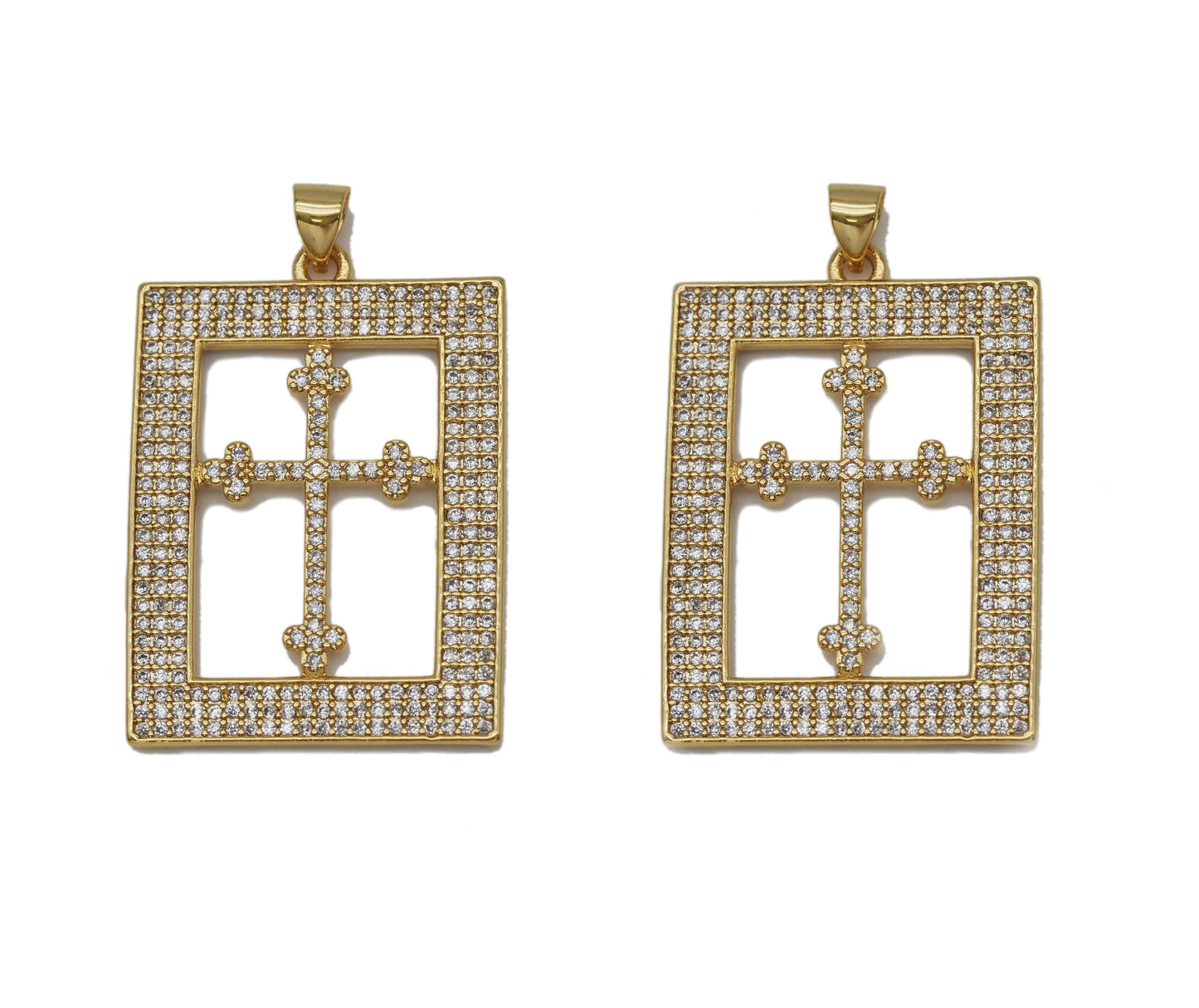 CZ Cross On Rectangle Frame Charm, Sku#LK616