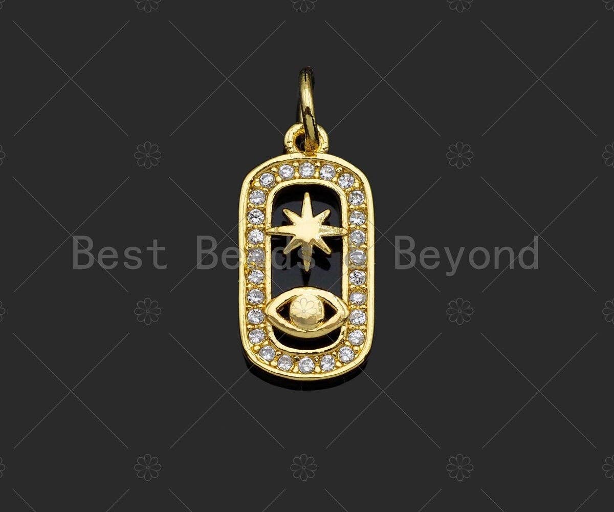 CZ Micro Pave Evil Eye North Star On Oval  Shape Pendant/Charm,Cubic Zirconia Charm, Necklace Bracelet Charm Pendant,8x15mm, Sku#LK237