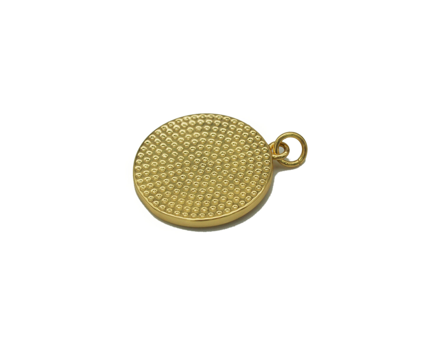 Gold Flower and Leaf On Round Coin Charm, Sku#LK643