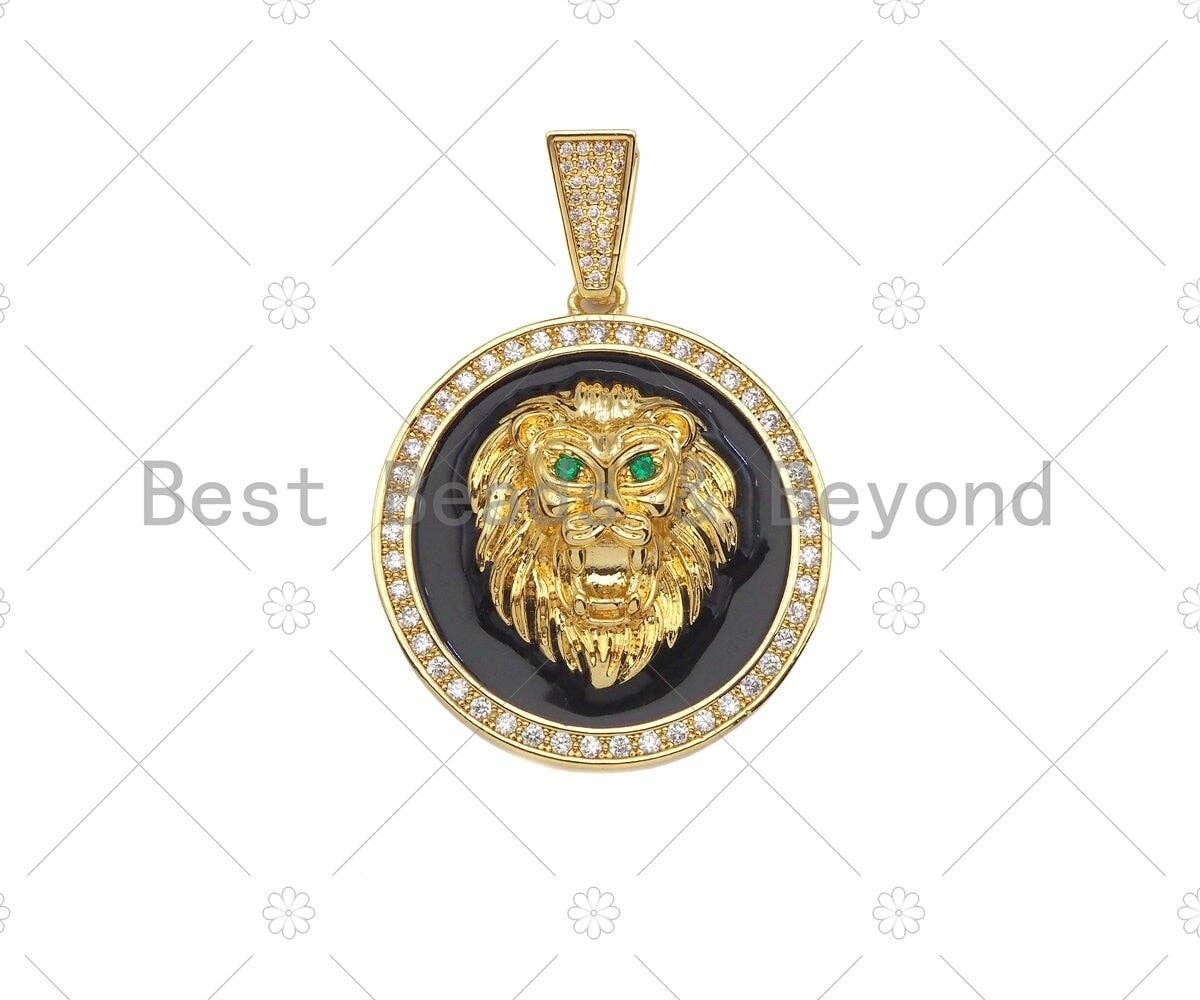 CZ Micro Pave Embossed Lion Head Pendant,Cubic Zirconia Gold/Silver Charm, Necklace Bracelet Charm Pendant, 35x39mm, sku#L551