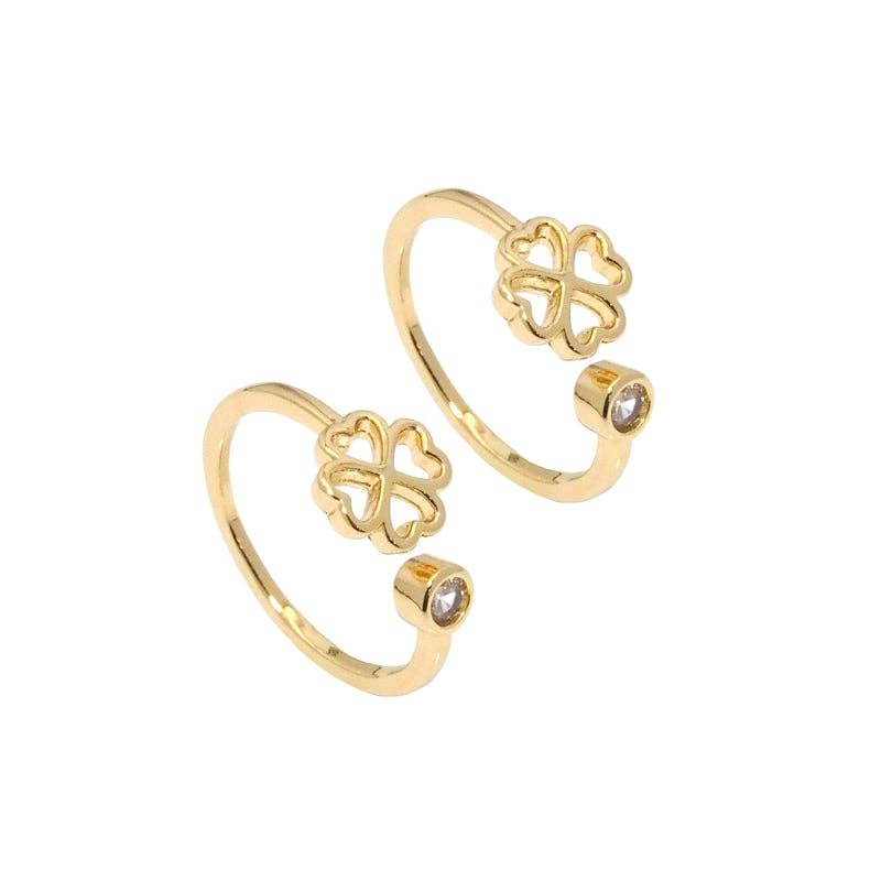 Gold CZ Clover Adjustable Ring, Sku#LK803