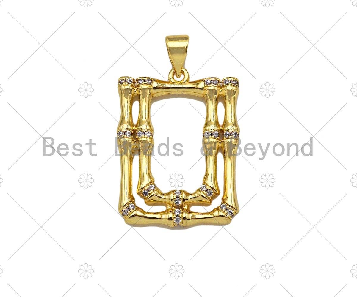 CZ Micro Pave Double Picture Frame Shape Pendant/Charm,18K Dainty Gold Charm, Necklace Bracelet Charm Pendant,18x24mm,Sku#LK240