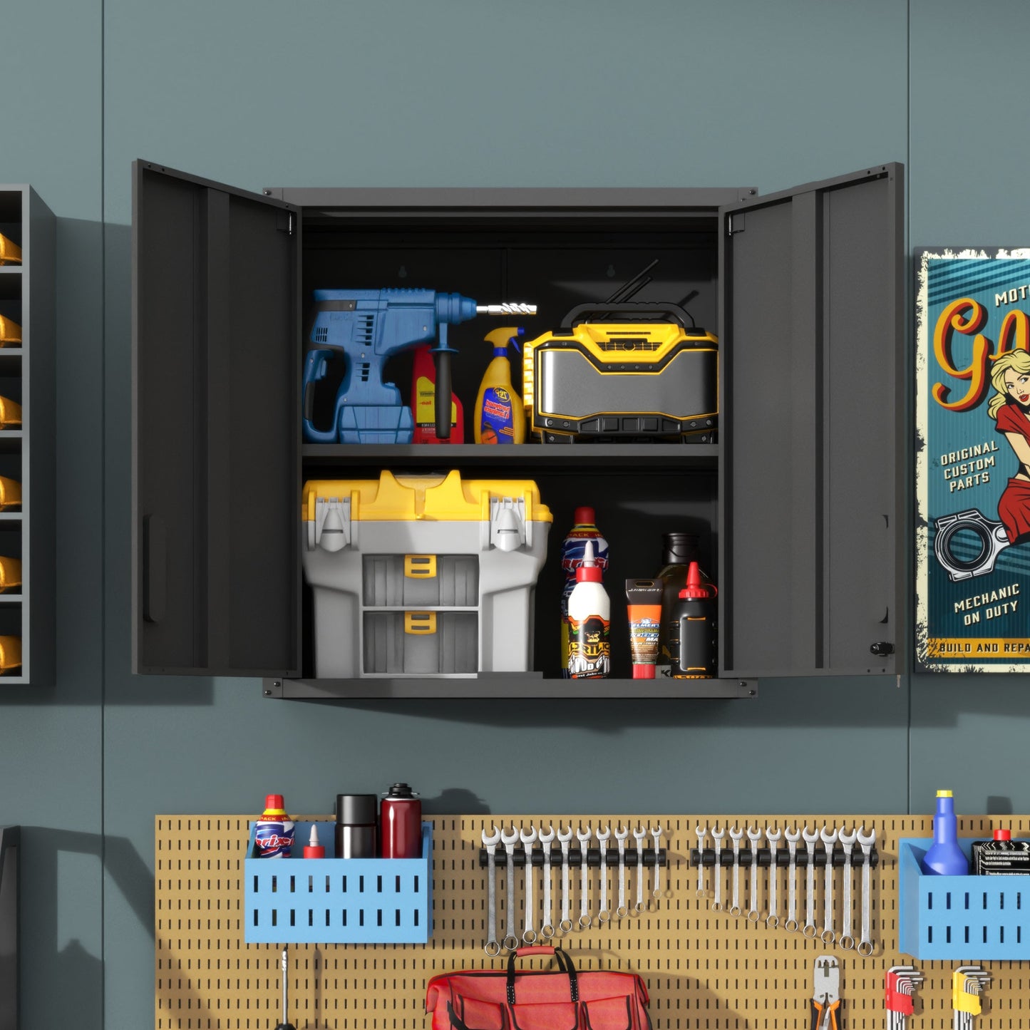 Metal Wall-Mounted Tool Storage Cabinet