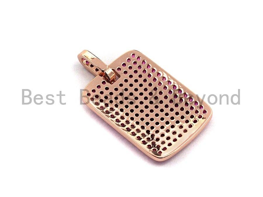 Fuchsia CZ Micro Pave Rectangle Pendant/Charm, Cubic Zirconia Pendant, Pave Dog Tag, 18x27mm, sku#X48