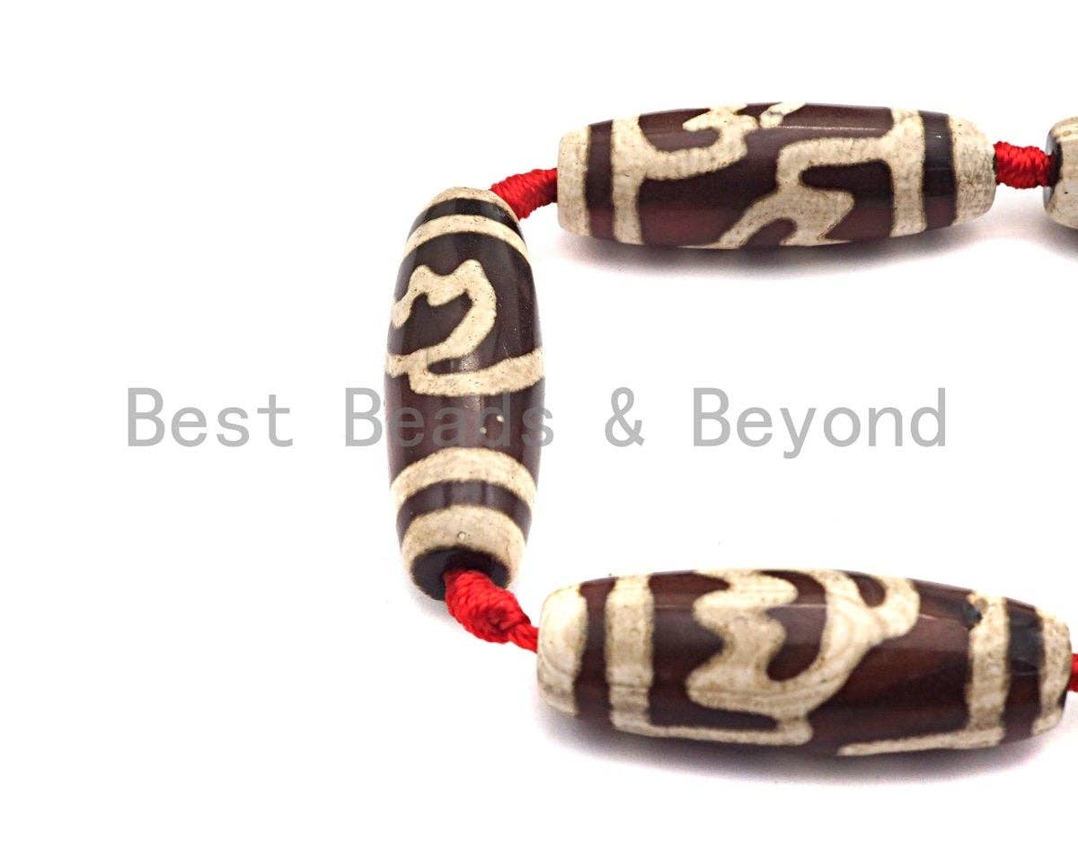 1pc/8pcs Natural Tibetan Beads, Large long Barrel Tibetan beads, Brown White Dzi Agate Beads, 15x40mm, sku#U547