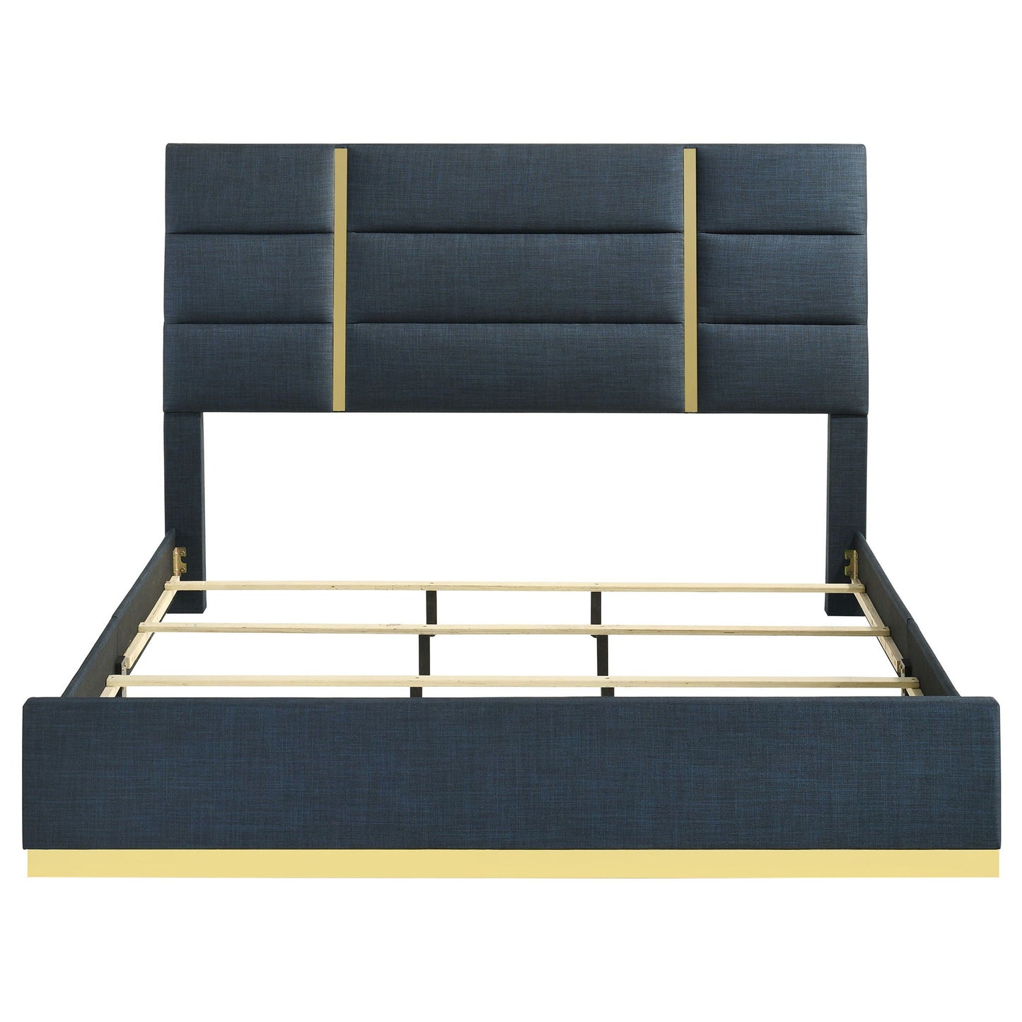 Ines 56-inch Fabric Upholstered Eastern King Panel Bed Navy