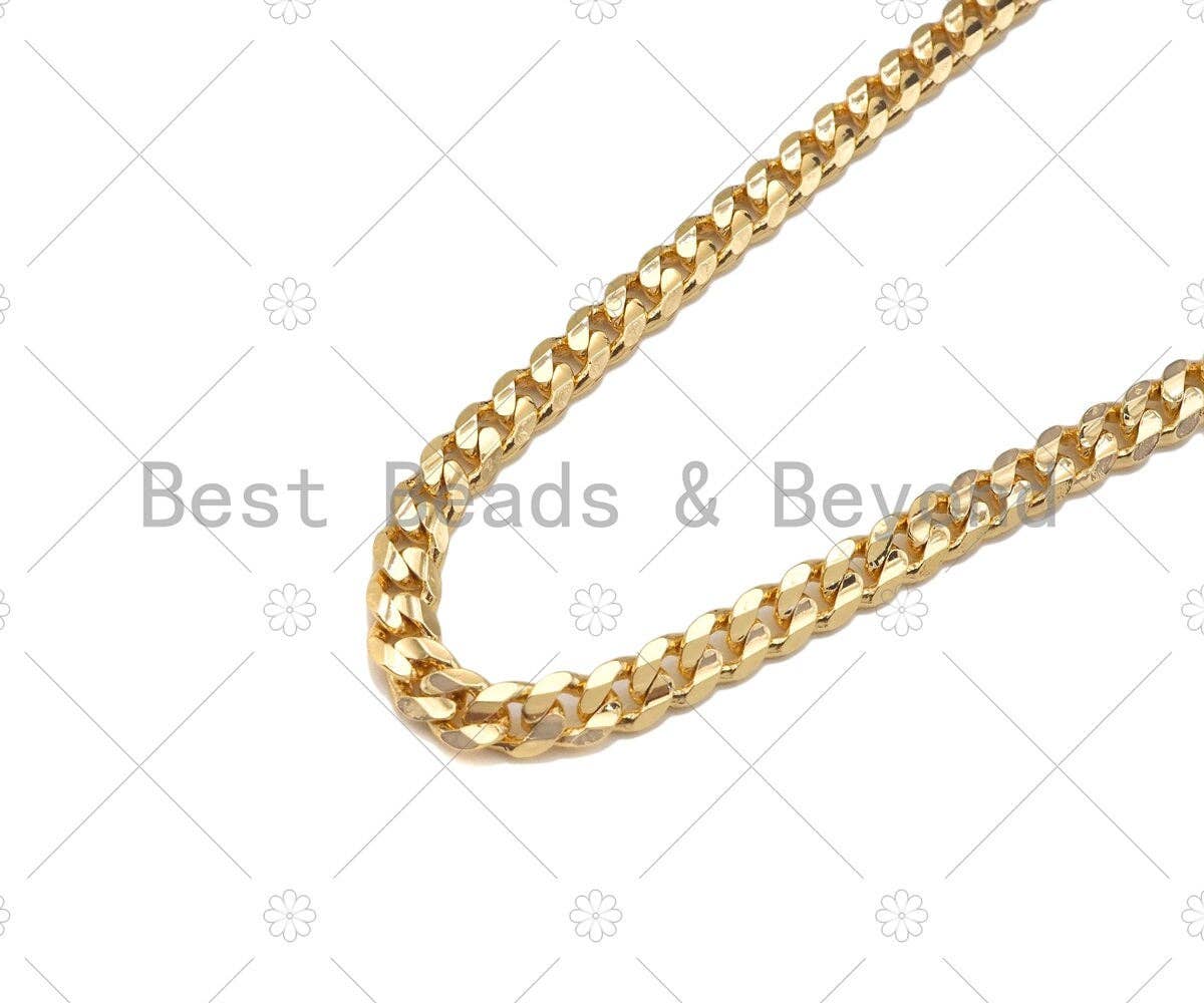 5x7mm High Quality Flat Curb Chain by Yard, 18K Real Gold plated Gold Plated Cuban Chain, Wholesale bulk Chain, sku#M396