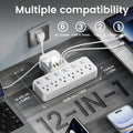 12-in-1調節可能デスクランプ電源タップ – 6つのACコンセント、3つのUSB-A＆2つのType-Cポート、サージ保護付き